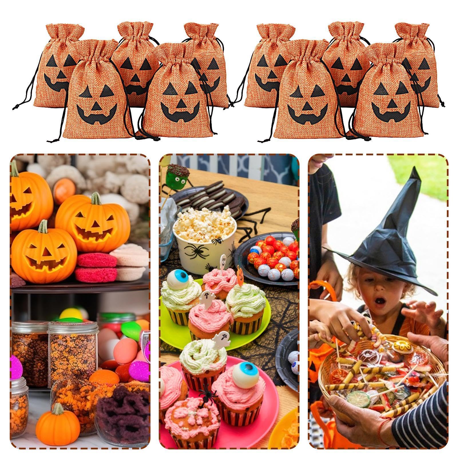HOIIOH 96 Sacchetti Per Caramelle Halloween Con Coulisse - 12 Design Festivi - Plastica PE 15x15 Cm Per Dolcetto O Scherzetto