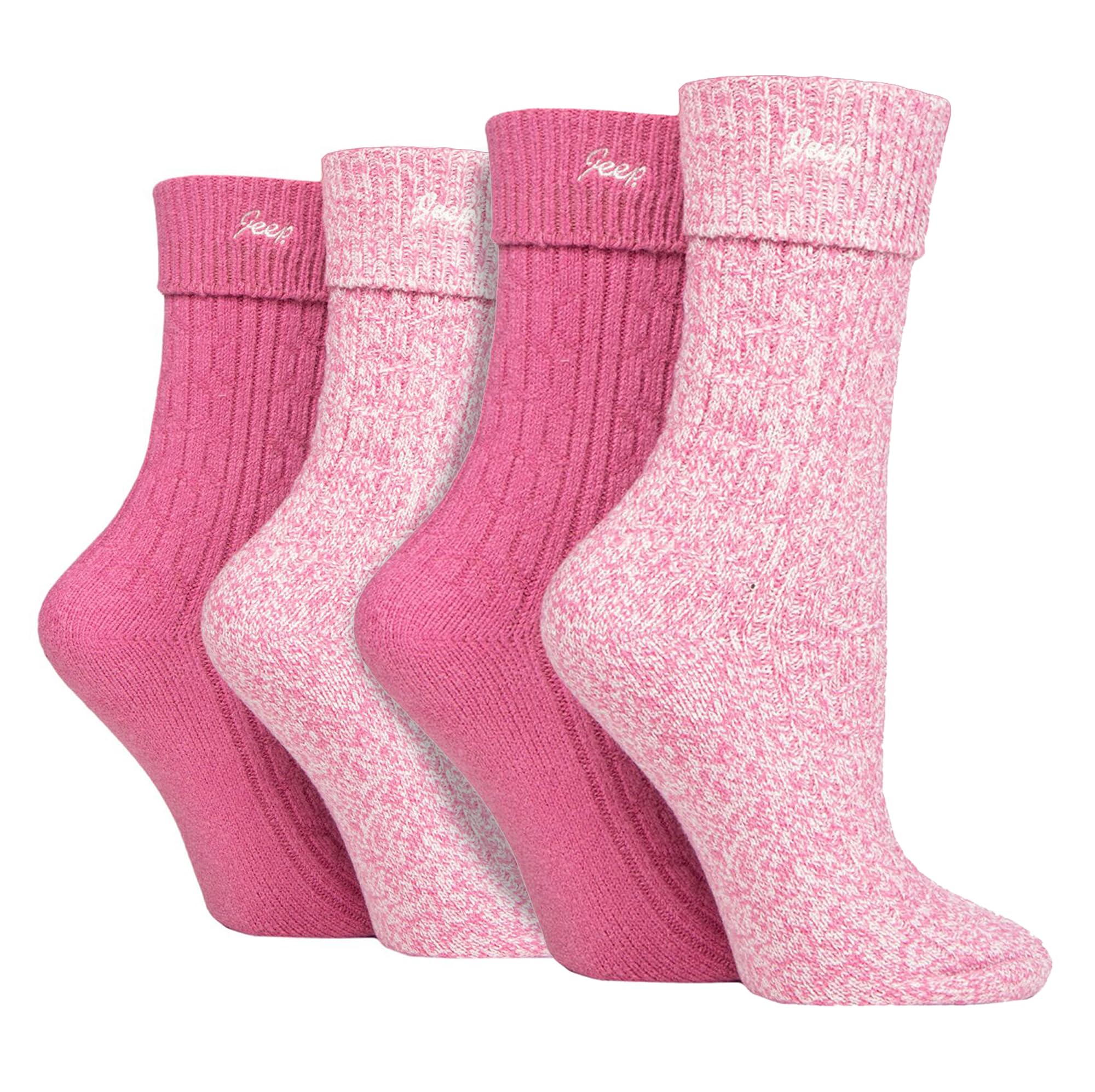 Jeep Women's Pink 4 Pack Walking Boot Socks Soft Polyester Outdoor Socks For Hiking (4-8, Cerise/Cream)