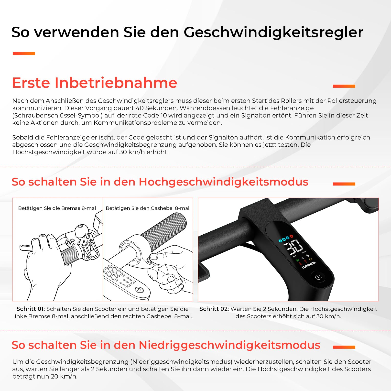Scooter Geschwindigkeitsregler Beschleunigungseinheit Kompatibel für 4/4 Lite/4 Ultra/3 Lite Scooter 30km/h 20km/h
