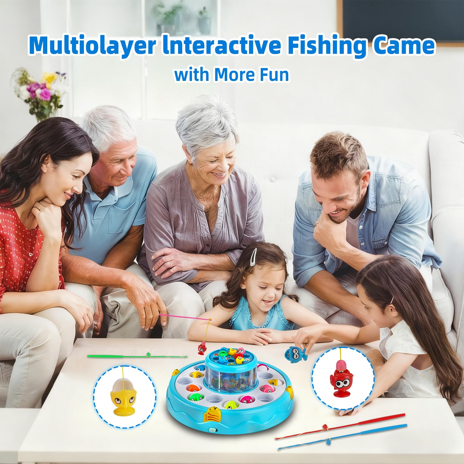 Montessori Giochi 2 3 4 5 Anni,Gioco di Pescai Magnetico con Musica e Luci,26 Pesciolini e 4 Canna da Pesca,Giochi Bambino Gioco Pesca Bambini Educativo Interattivi Regalo per Ragazzo Ragazza