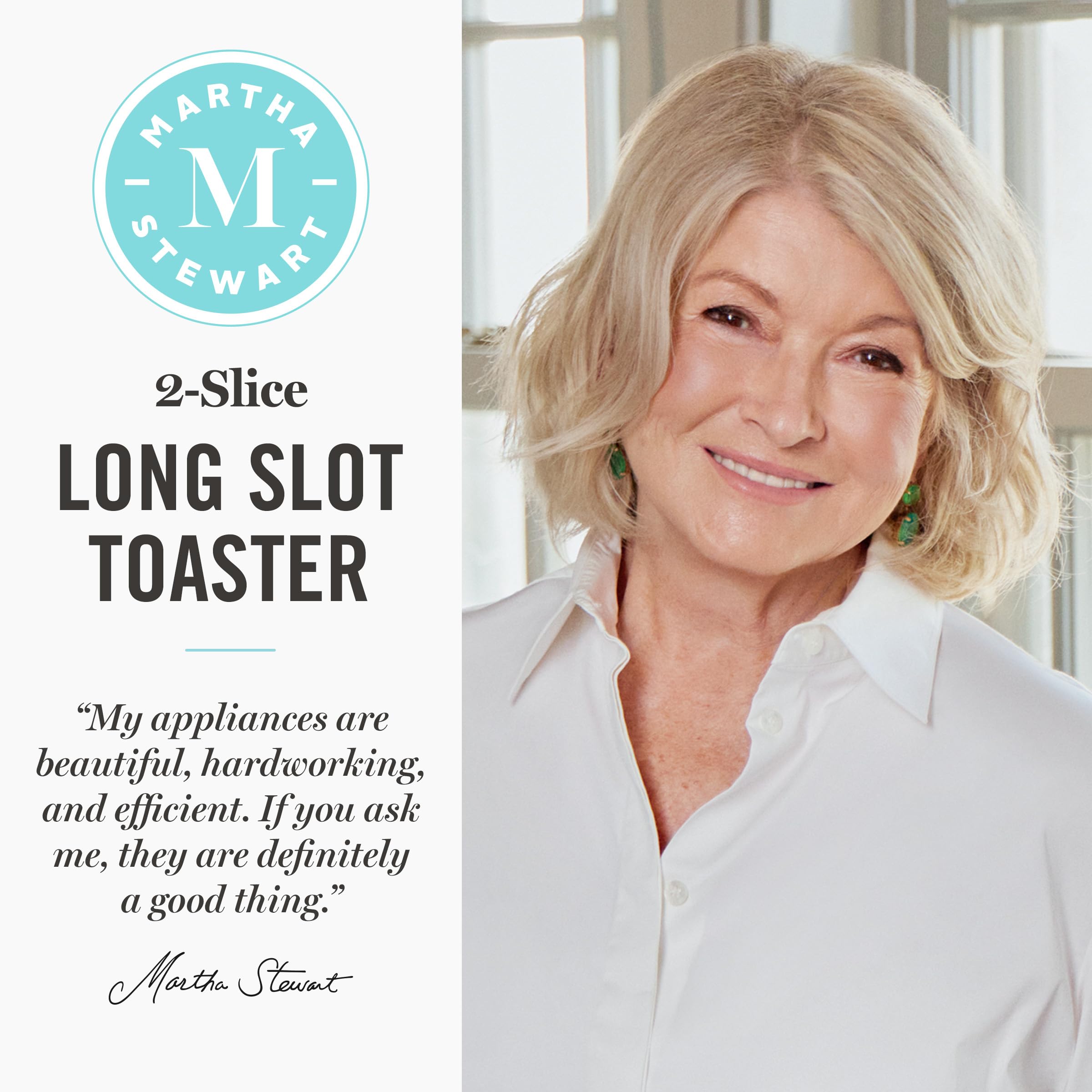 Martha Stewart 2 Slice Long Slot Toaster, Extra Wide for Sourdough & Bagels, 10 Setting Shade Control, Removable Crumb Tray, Self-Centering Design, Defrost/Reheat, Cancel, Slim Space-Saving, Caviar — view 2