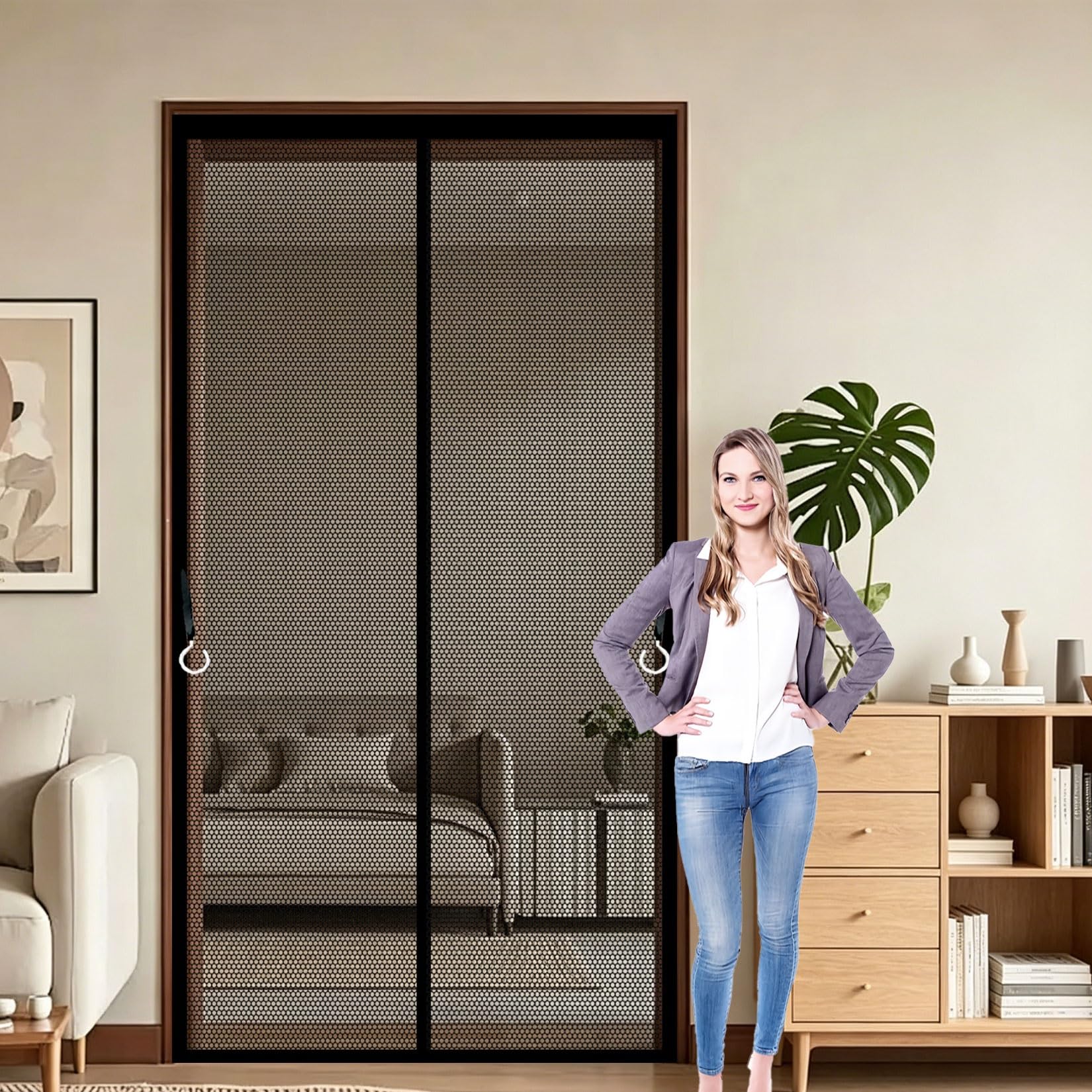 Magnetic Fly Screen Door 86 x 243 cm Full Frame Magic Tape, Powerful Magnets Door Screen, Nets Patio Curtain Heavy Duty, Lets Fresh Air for Patio Doors Bedroom, Black