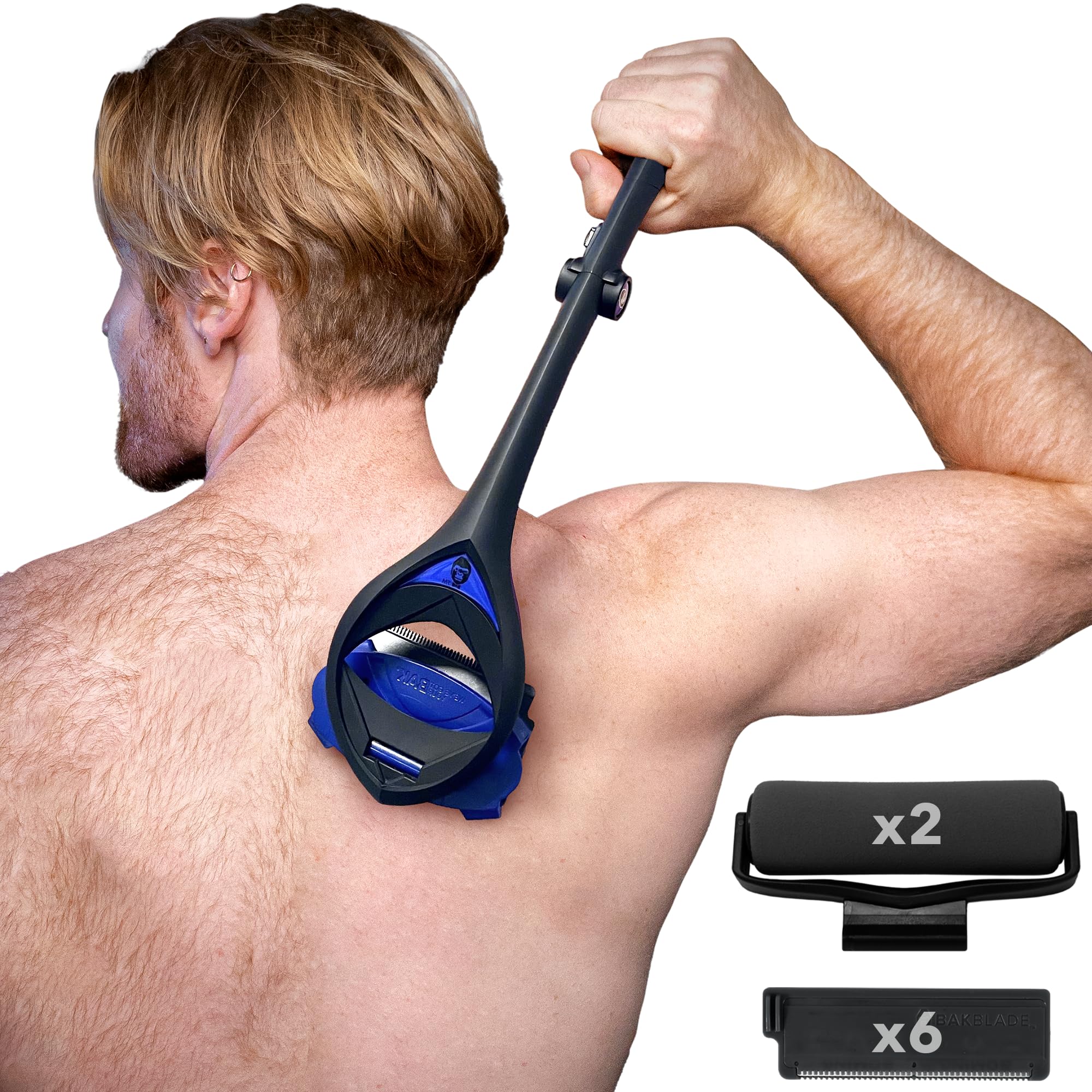 BakBlade 3.0 Stealth Back Shaver Kit completo per la cura della schiena – Manico da 23" – Include applicatore per lozione e 3 ricariche di lame extra – Rasatura indolore per uomini