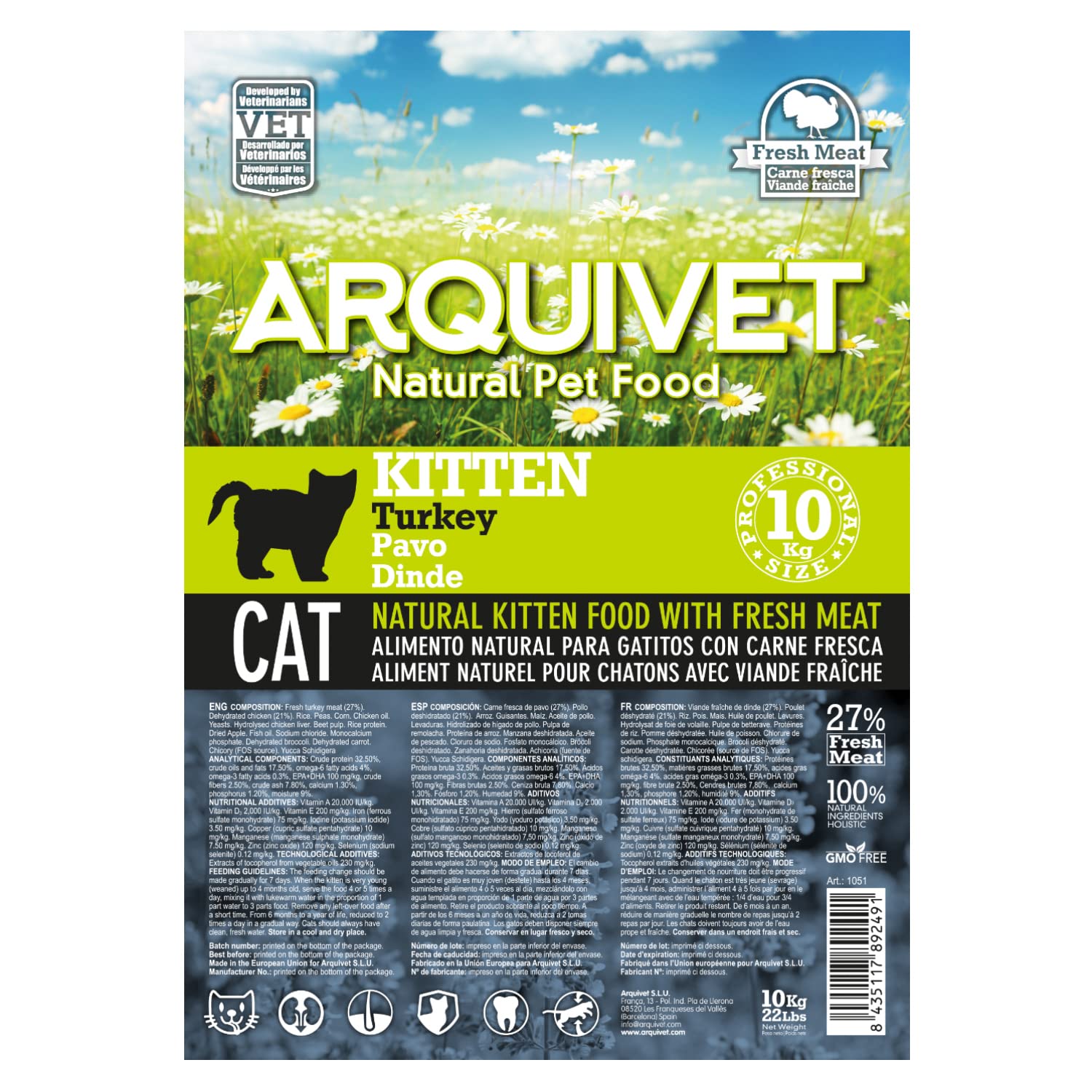 Arquivet Kitten Pienso Pavo - para Gatitos, 10 kg (Paquete de 1)