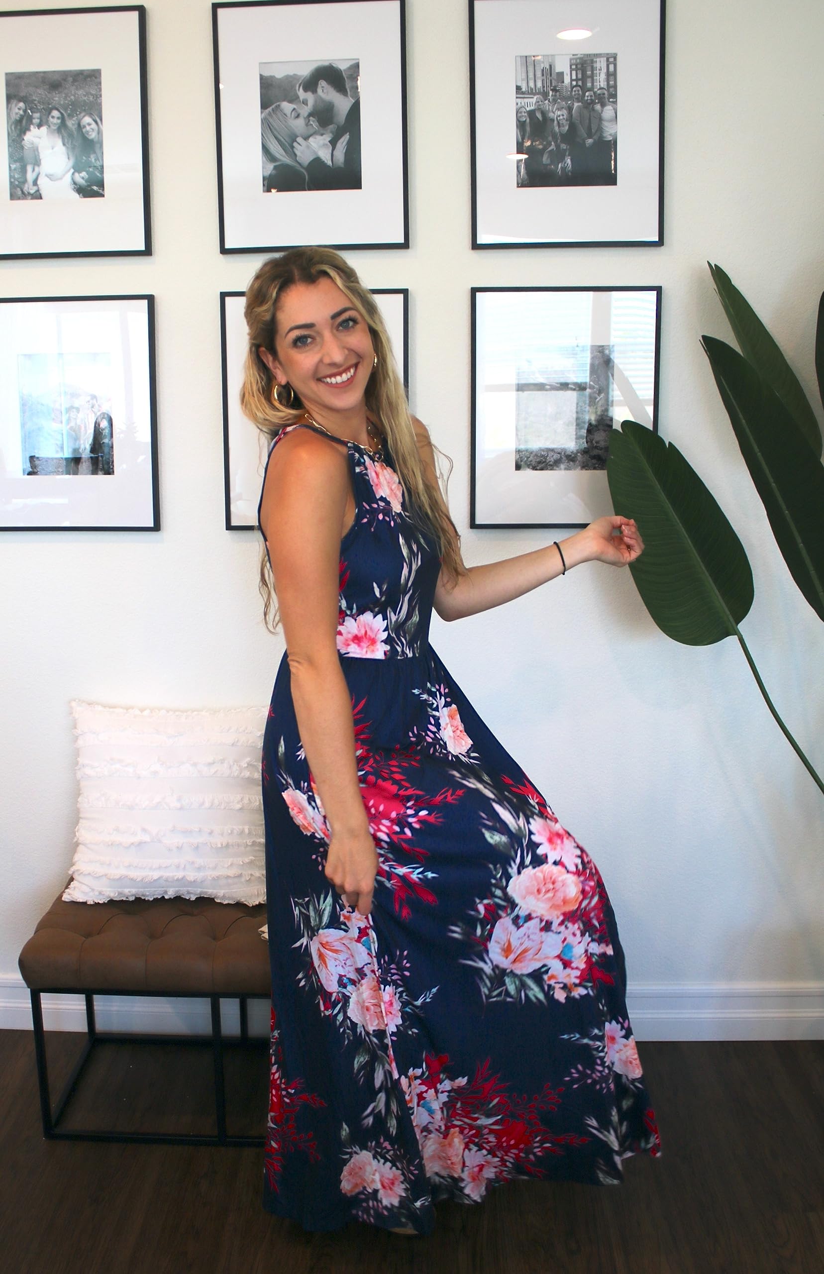 KILIG Abito Estivo Maxi Abito Lungo da Donna Allacciatura al Collo Elegante Abito Estivo Abito da Festa per invitati a Nozze Abito Casual con Spacco