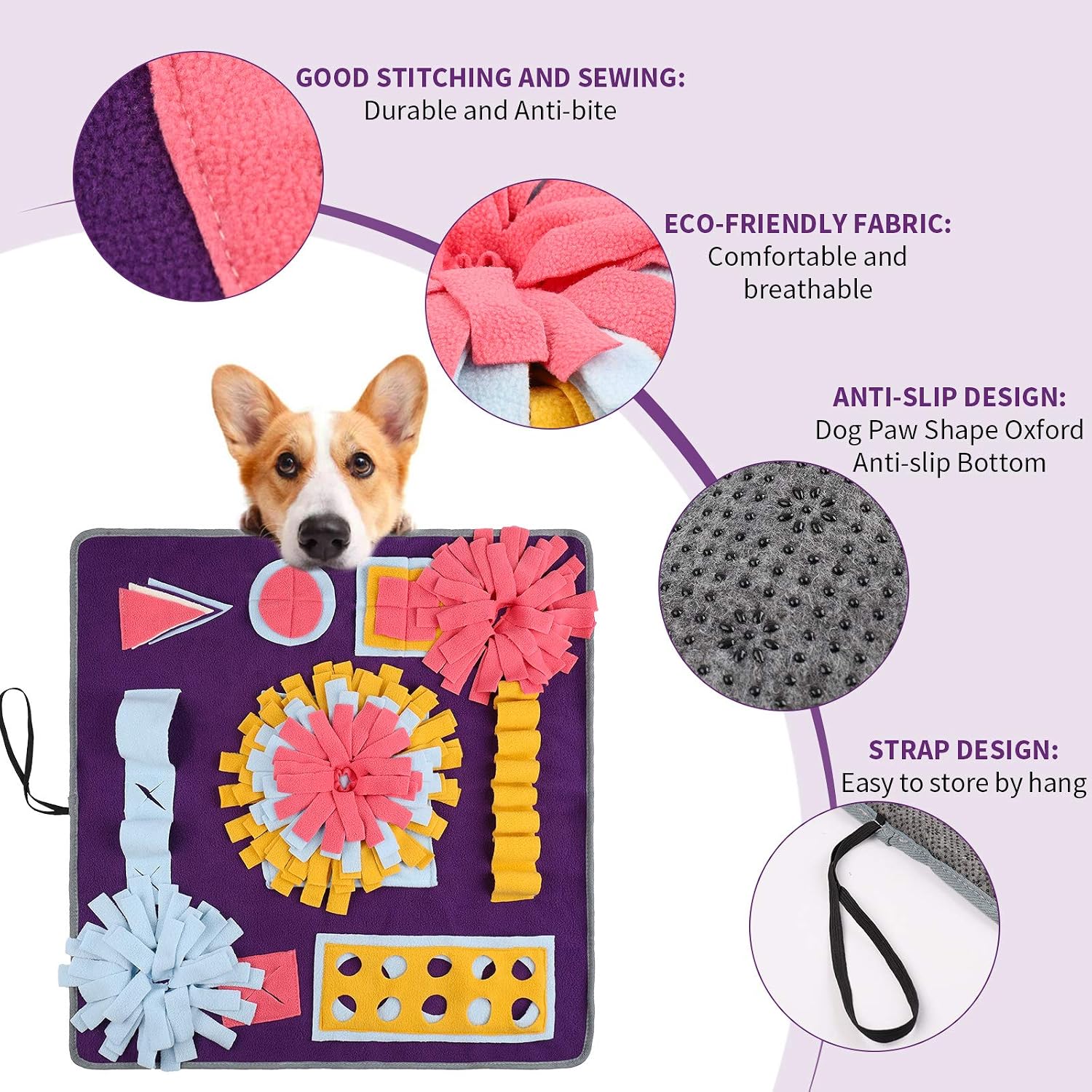 FREESOO Dog Snuffle Mat Pet Feeding Mat Soft Durable Interactive Puzzle Play Training Mats for Small/Medium/Large Stress Release Purple