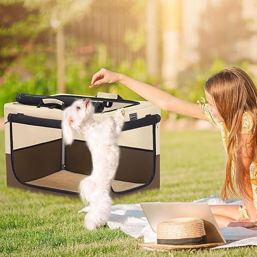 Miniatura 6 de Petsfit Jaula portátil para perros, cubierta de tela ajustable por tubo de hierro en espiral, a prueba de masticar, fortalece la costura, plegable,