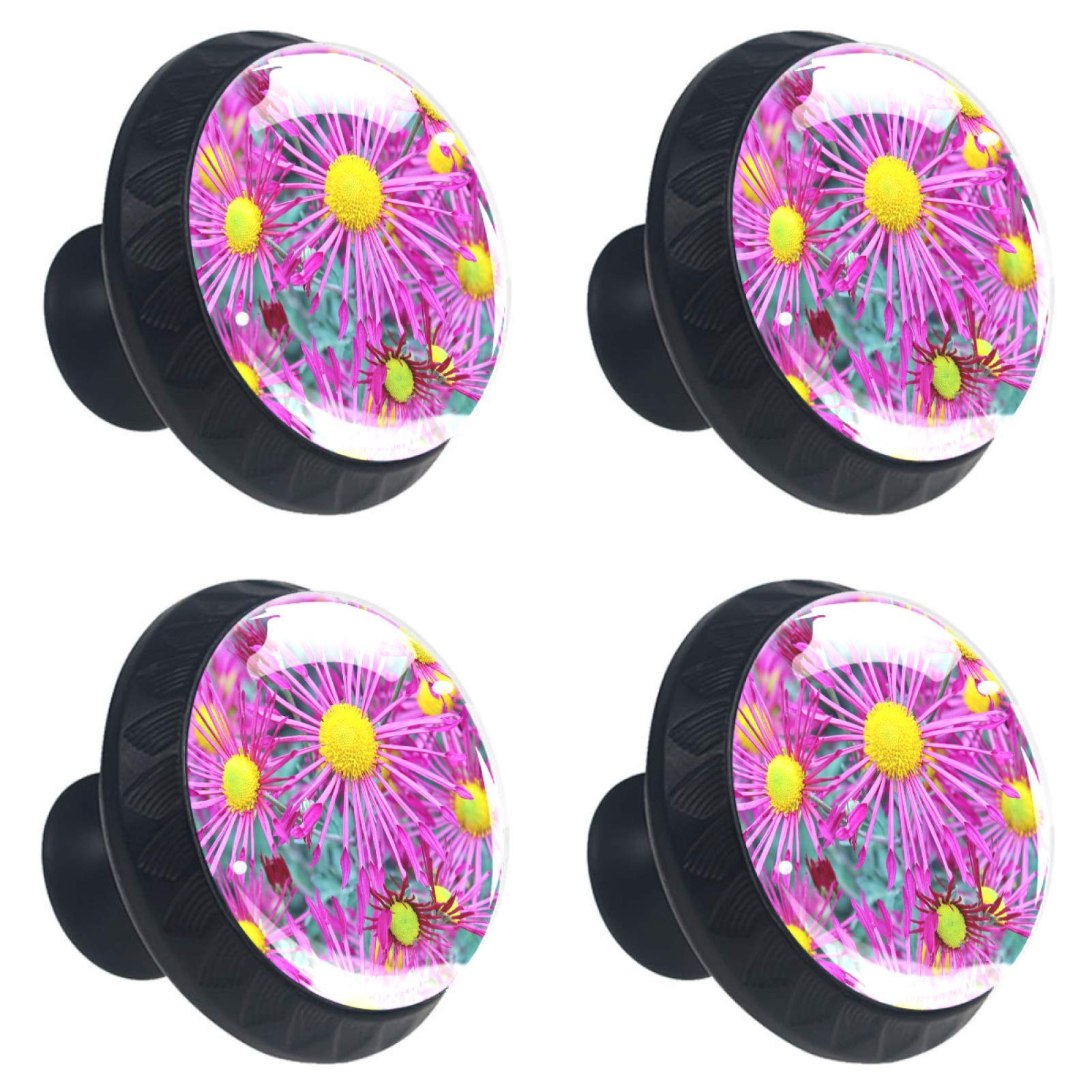 Boutons ronds en verre violet Aster pour meubles de cuisine lot de 4