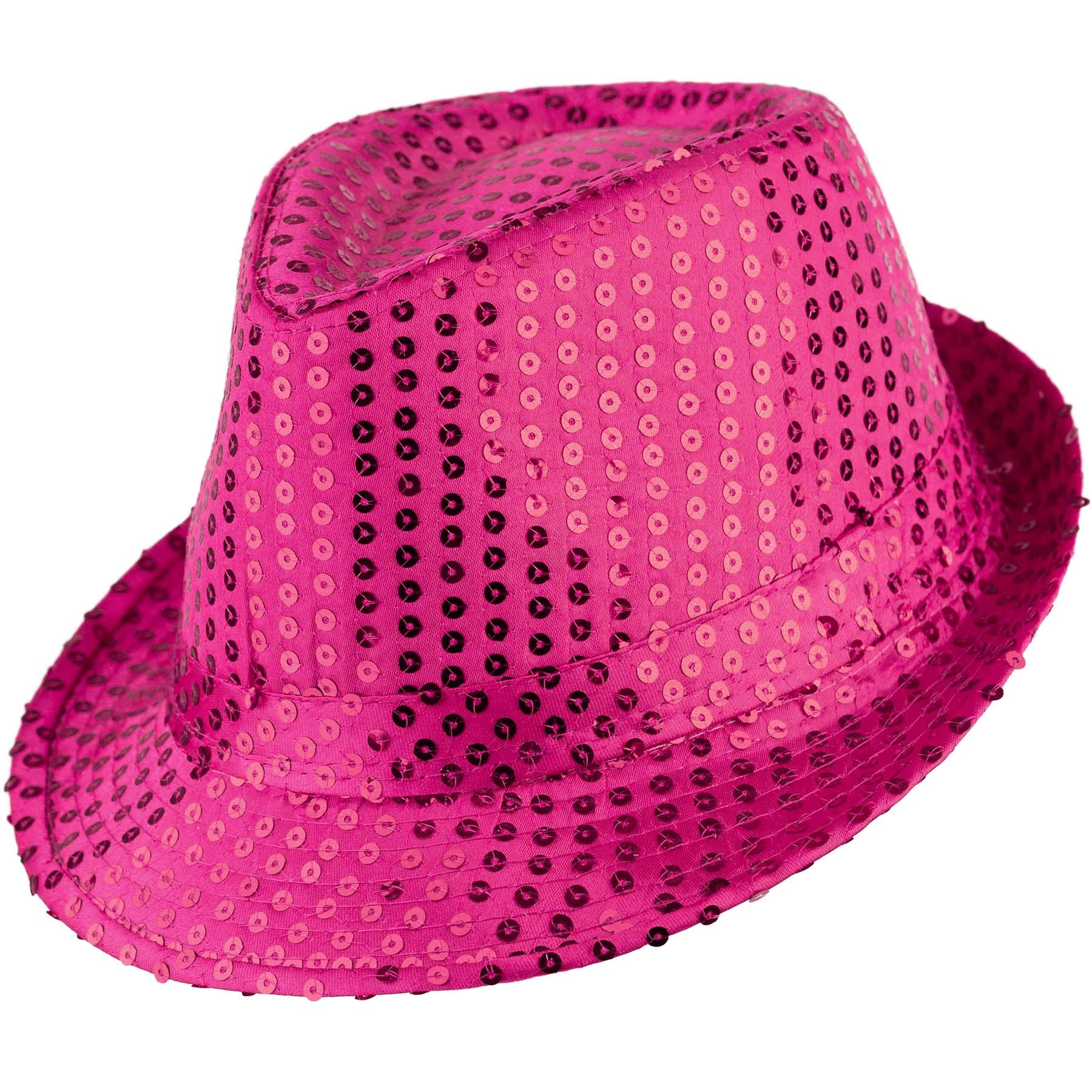 dressforfun 901028 Unisex Pailletten Glitzer Hut, breite Krempe, feines Hutband - diverse Farben - (pink | Nr. 304579)