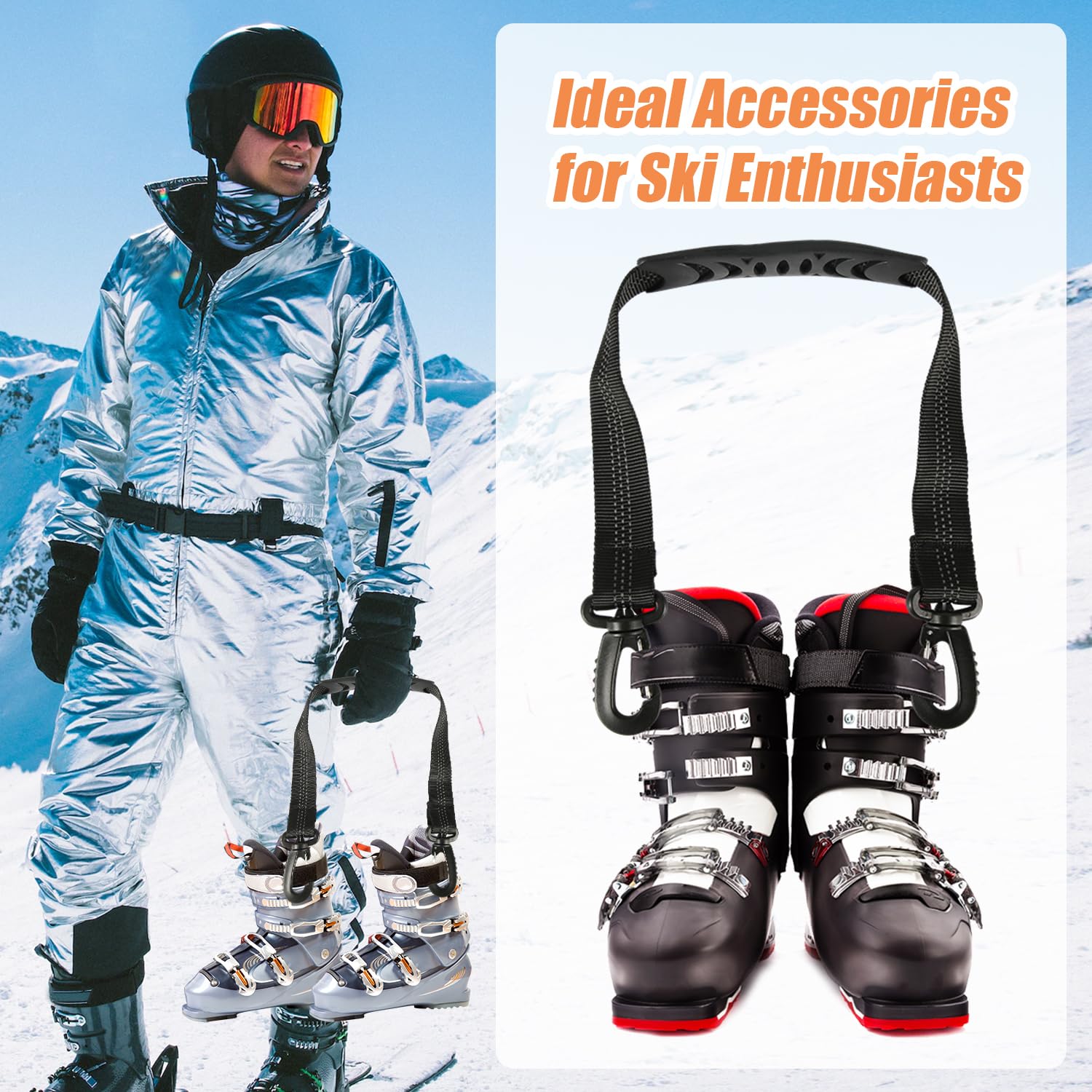 Sangles Porte-chaussures De Ski - Lot De 2, Laisses Nylon Noires