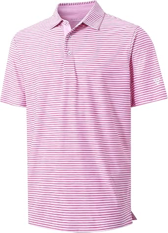 M MAELREG Golf Polo Shirts for Men Short Sleeve Dry Fit Striped Performance Moisture Wicking Collared Casual Mens Golf Shirt