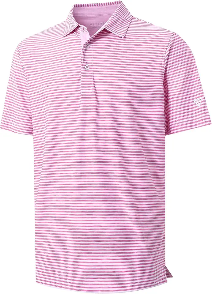 M MAELREG Golf Polo Shirts for Men Short Sleeve Dry Fit Striped Performance Moisture Wicking Collared Casual Mens Golf Shirt
