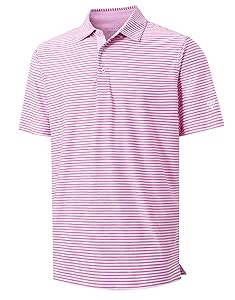 M MAELREG Golf Polo Shirts for Men Short Sleeve Dry Fit Striped Performance Moisture Wicking Collared Casual Mens Golf Shirt
