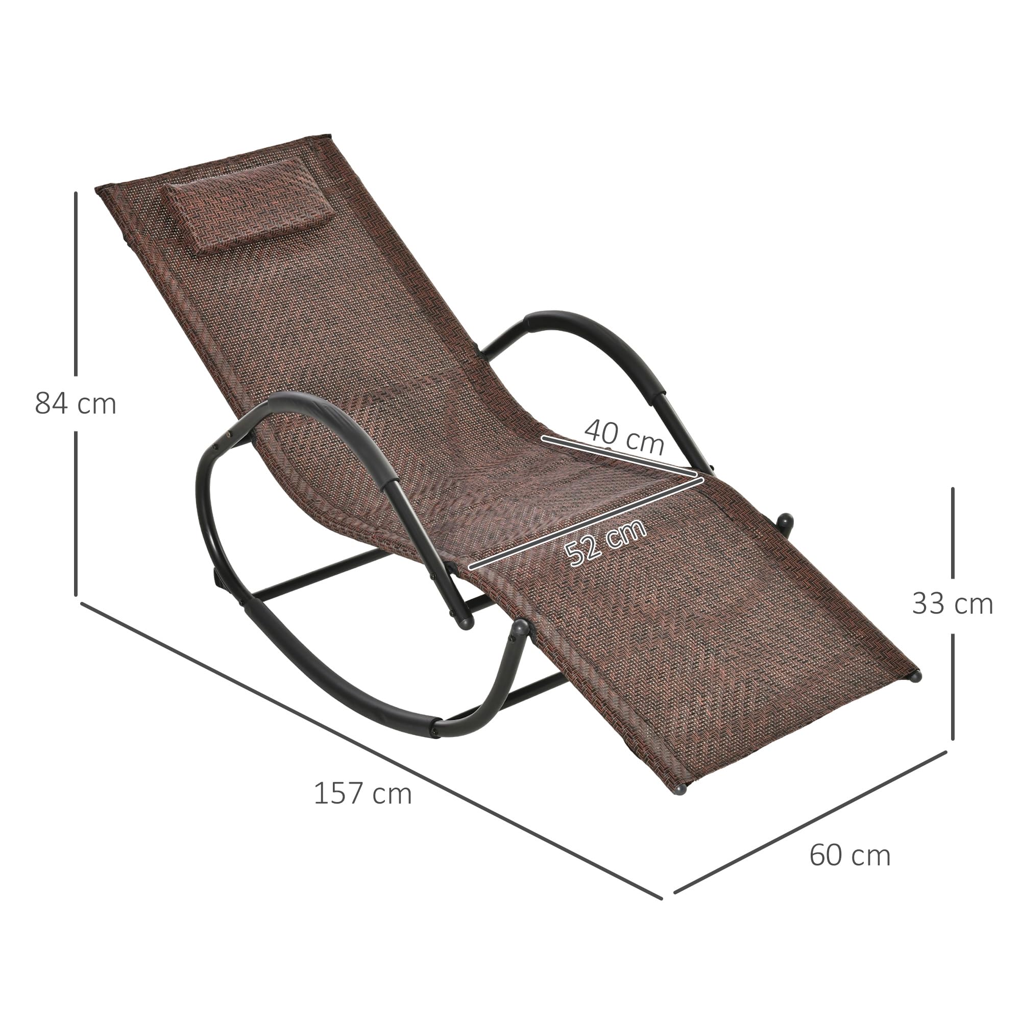 Outsunny Tumbona Mecedora de Exterior con Reposabrazos Reposacabezas y Efecto de Ratán para Jardín Terraza Patio Carga Máx. 160 kg 157x60x80 cm Marrón
