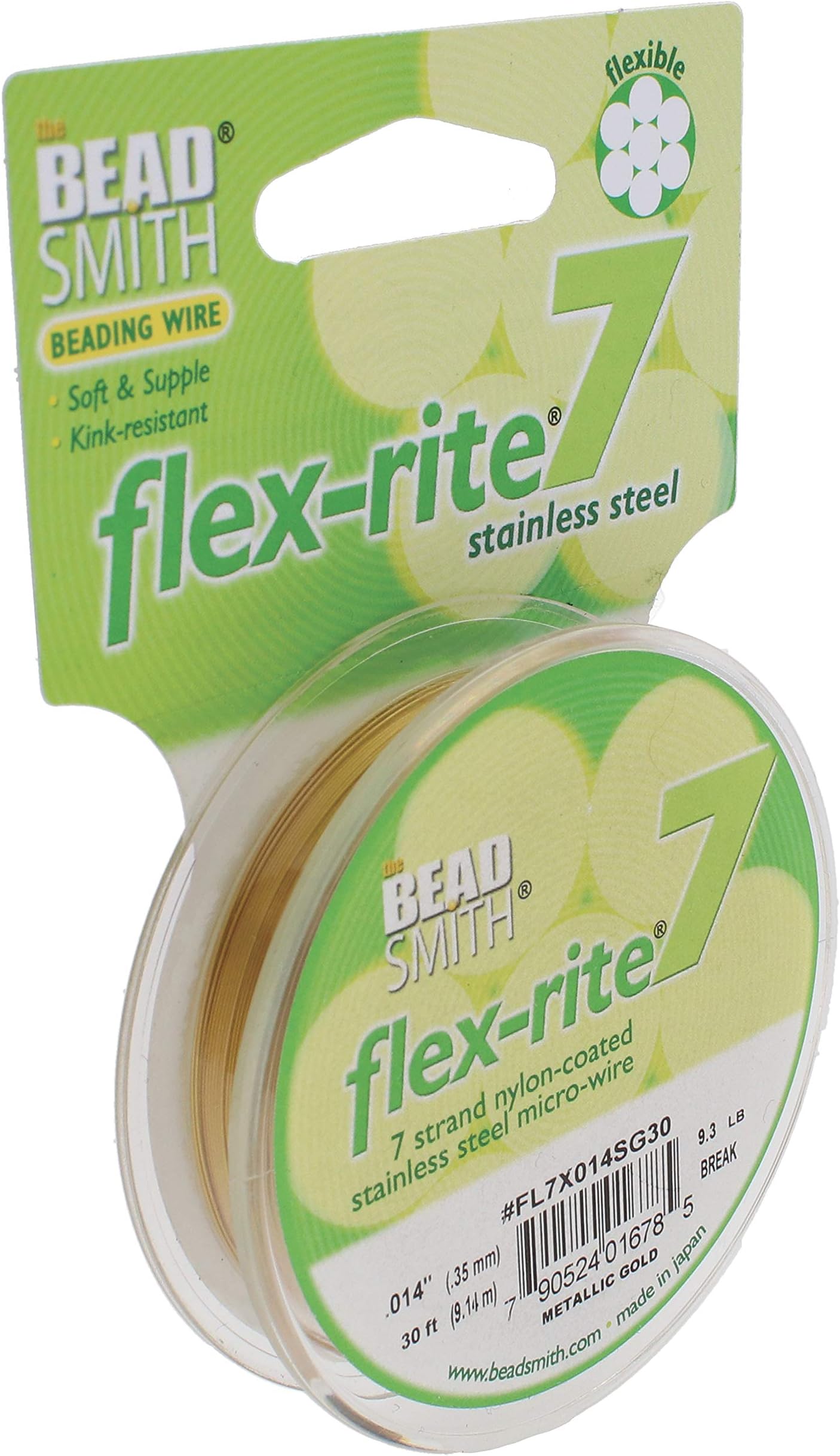 The Beadsmith Flex-Rite 7 Strand Nylon Coated, Stainless-Steel Beading Wire, Jewelry Making Supply (.014 Dia, Metallic Satin Gold - 30 ft)