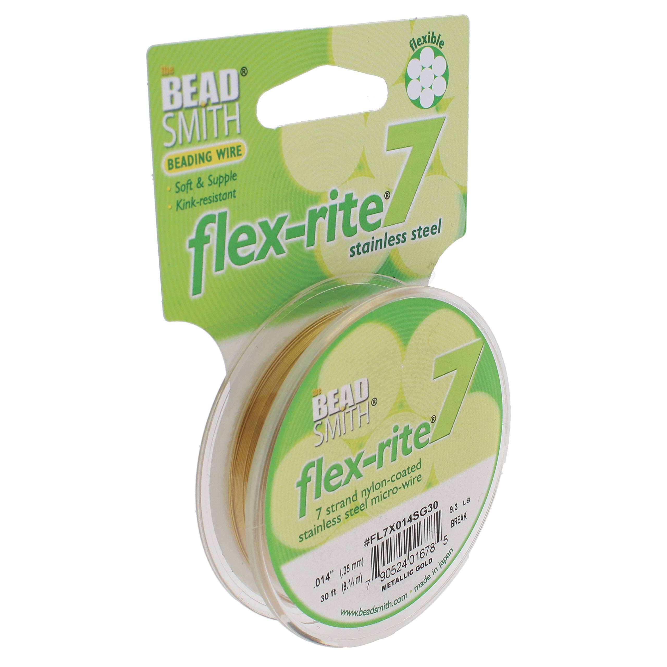 Flex-Rite 7 Strand Nylon Coated, Stainless-Steel Beading Wire, Jewelry Making Supply (.014 Dia, Gold - 30 Ft)