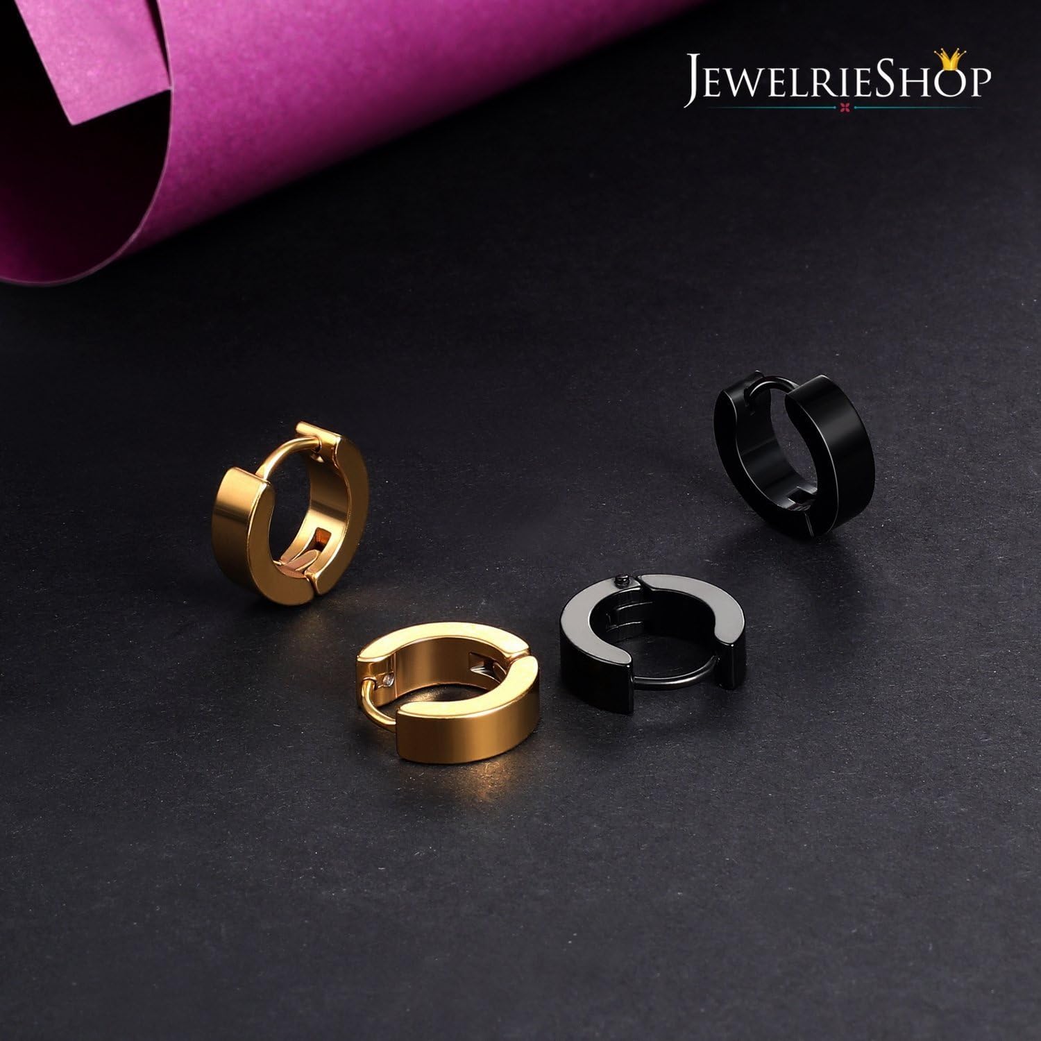 JewelrieShop Men Jewelry Set Huggie Earrings Hinged Hoop Dangle Earrings, Stainless Steel, Hypoallergenic, Urban Hoop Earrings