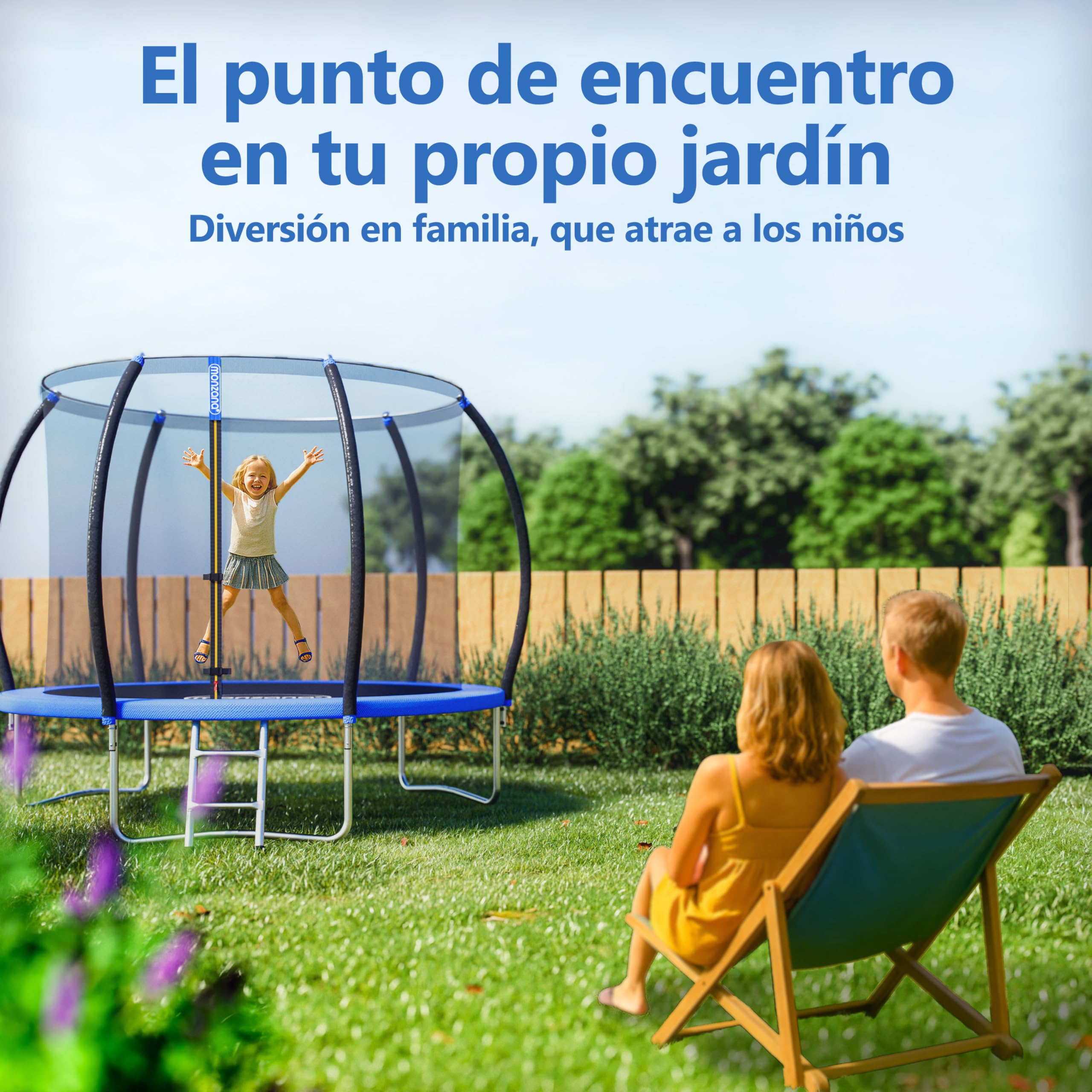 MONZANA® Trampolín Ø 244cm, Cama Elástica, Red de Seguridad, Protectores Bordes, Escalera, Trampolines para Niños, Juguetes Juegos Exterior, Set Completo, Deporte, Jardín, Certificado TÜV Rheinland GS