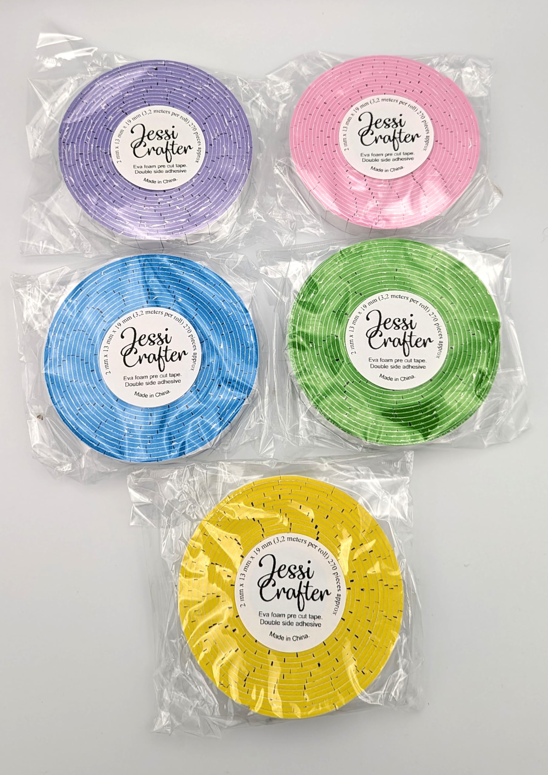 JESSI CRAFTER, Eva Foam pre Cut Tape Rolls, Double Side Adhesive (Light Colors)