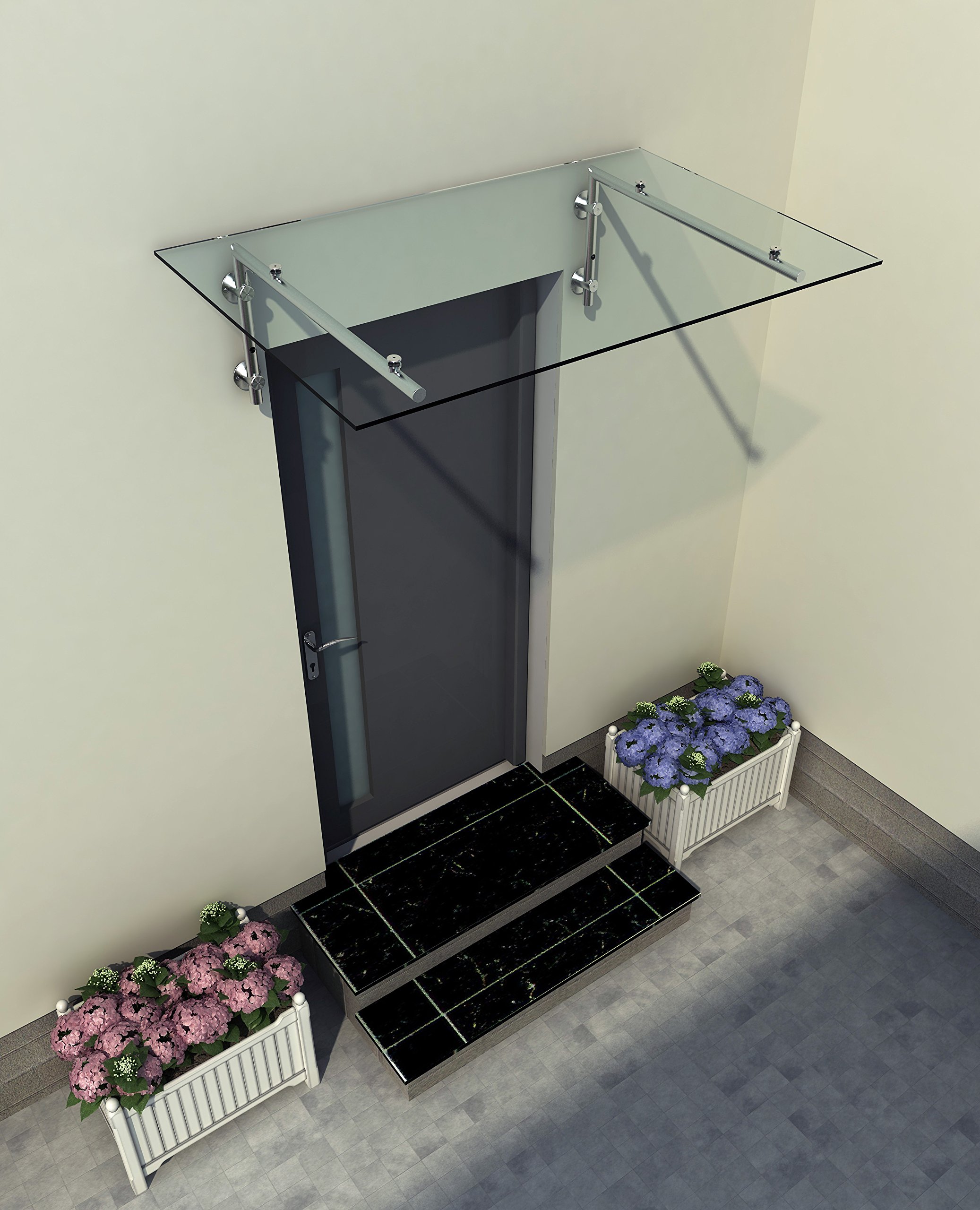 Glaszentrum Hagen - Glasvordach Vordach Pavillion Türvordach Markise Haustürvordach VSG-Glas inkl. Edelstahlhalter (Typ - L, 200x90cm)