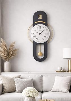 Hareketli sarkaç, Cam Yüzeyli, Metal halkalı, Dekoratif Duvar Saati - ROMA 70CM (ANTRASİT GOLD)