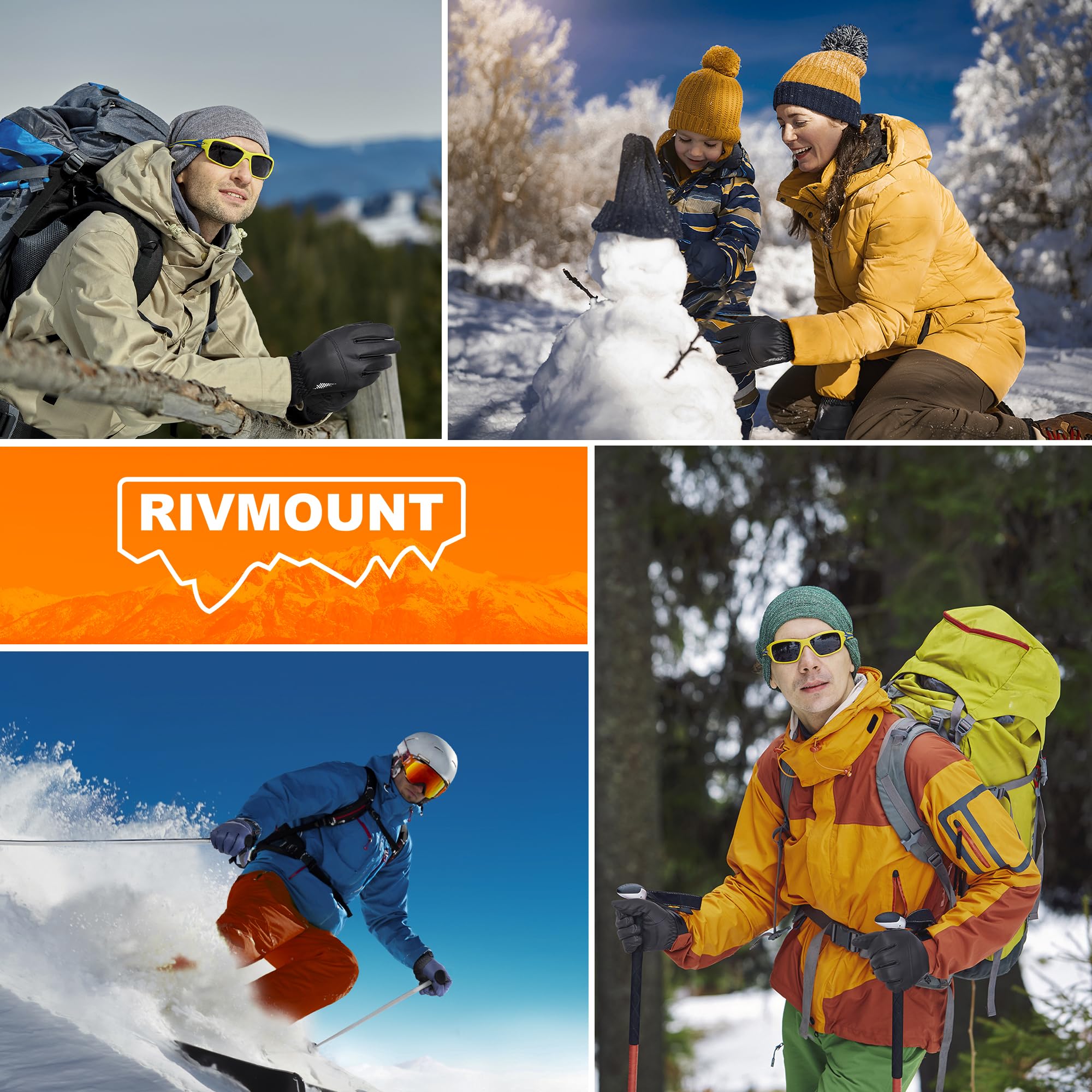 rivmount Guanti invernali da uomo donna, impermeabili guanti caldi da sci guanti antivento termici RSG601