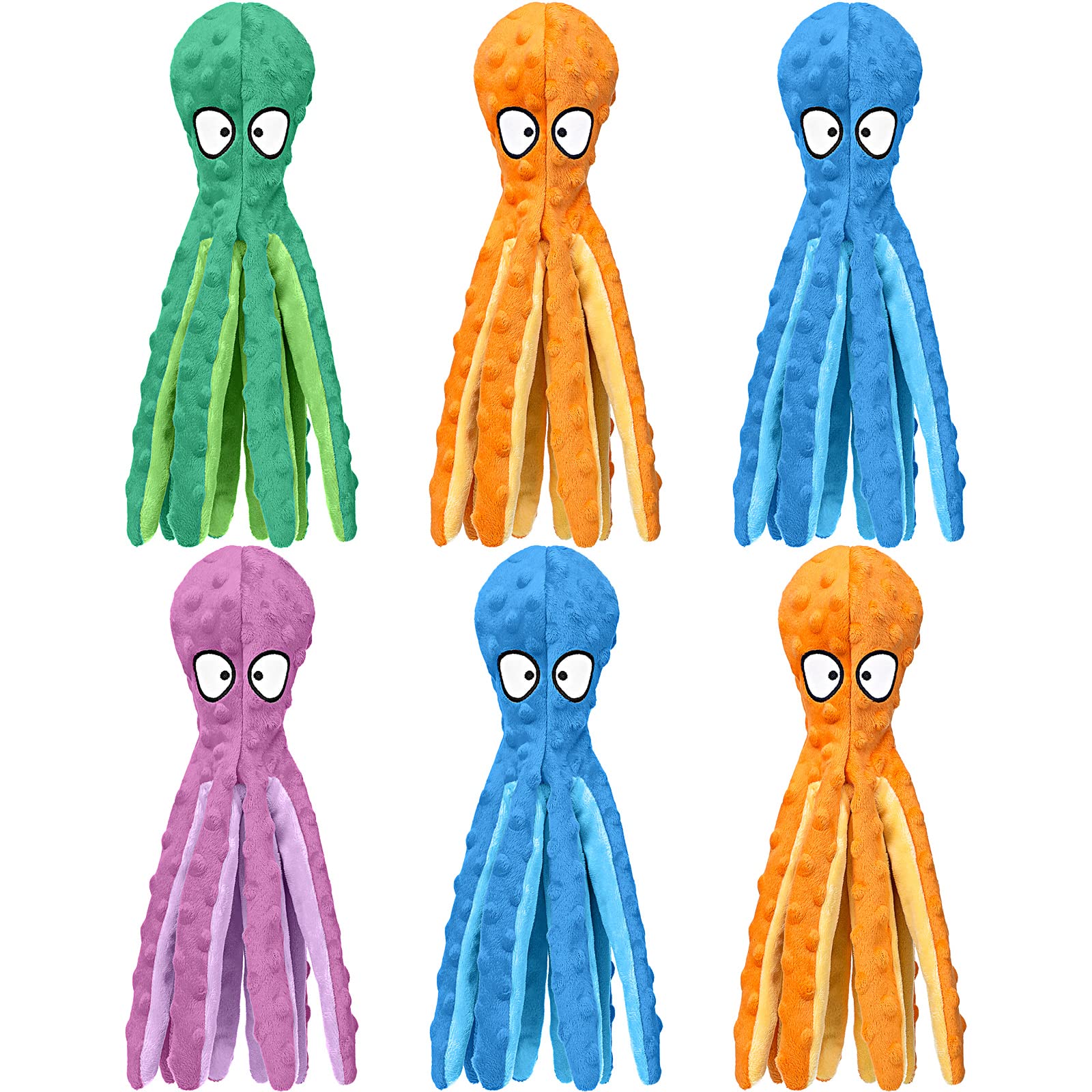 Vinsot 6 Pack Dog Squeaky Toys Octopus No Stuffing Crinkle Plush Dog Toys Durable Interactive Cute Chew for Puppy (Colorful)
