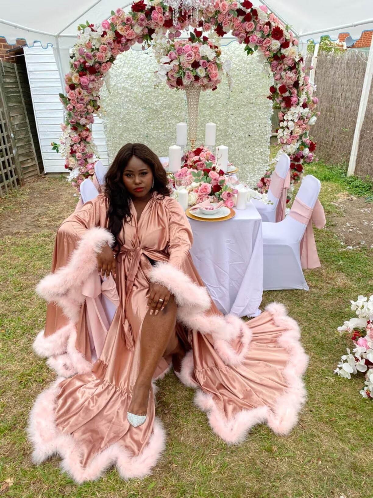 yinyyinhs Womens Sexy Feather Bridal Robes Silk Satin Long Nightgown Bathrobe Sleepwear Maternity Robe for Photoshoot