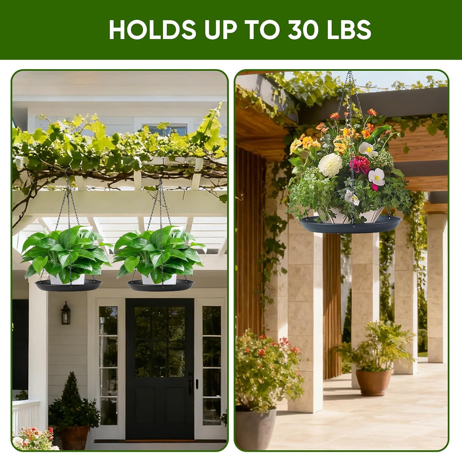 Plant Hanger Indoor Outdoor, 2-Pack Black Metal Hanging Plant Shelf & Window Planter Basket with 9.8/11.8 Inch Trays - Heavy Duty Plant (11.8in-2PCS, 2PACK)