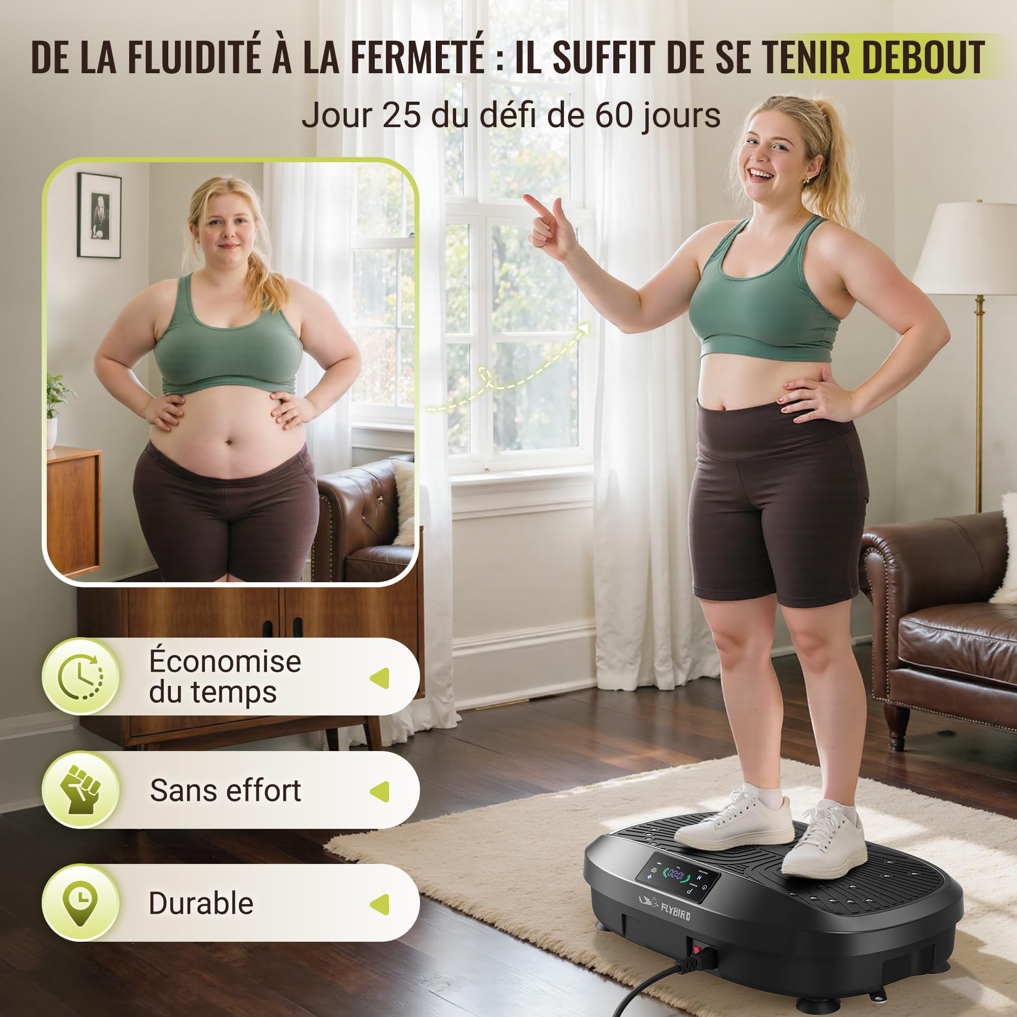 FLYBIRD Plateforme Vibrante Perte de Poids, 150 kg, Silencieux, Compact