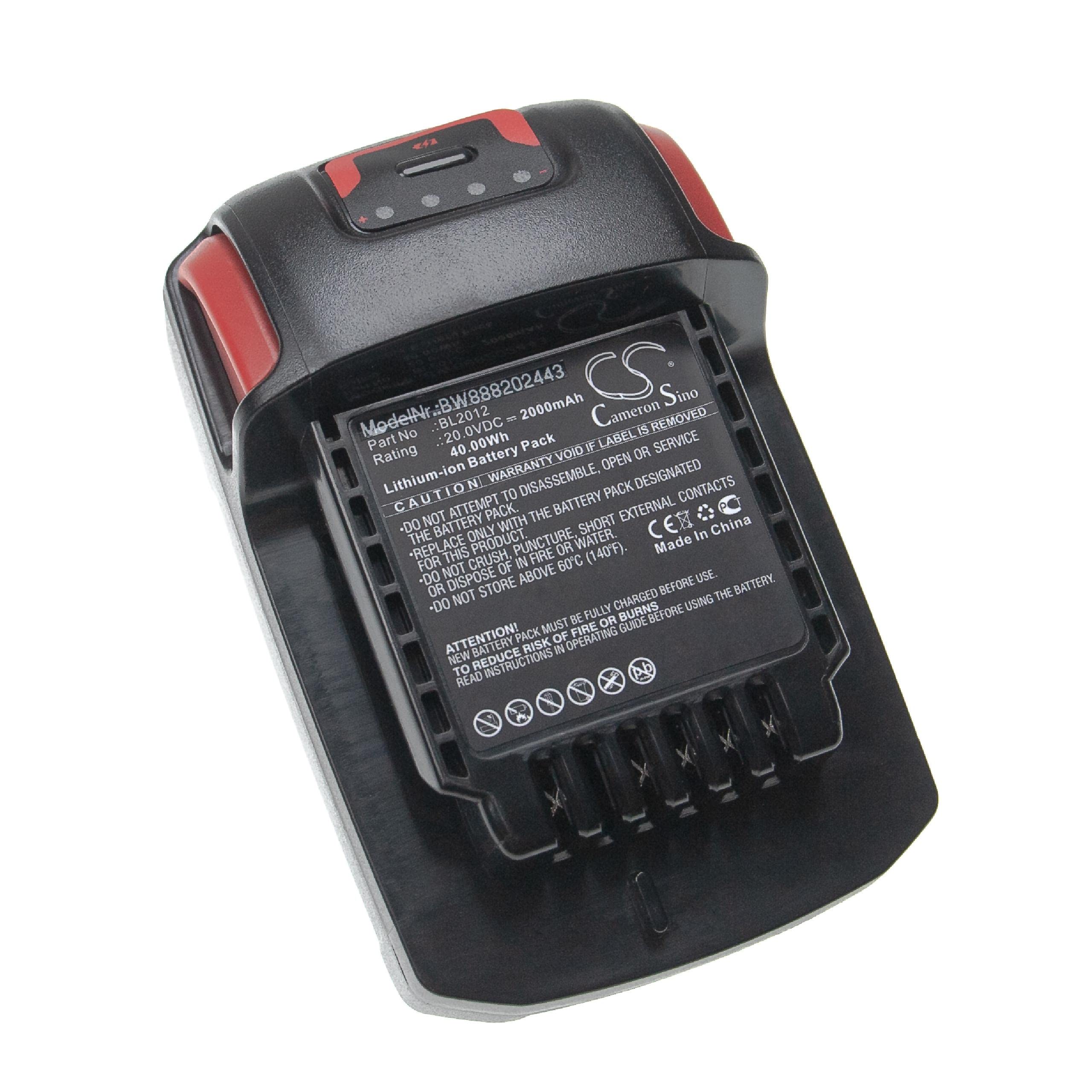 vhbw Batería reemplaza Ingersoll Rand BL2022, BL2012, BL2010 para Herramienta (2000 mAh, Li-Ion, 20 V) | BL2012 BL2010 - Herramienta (2000 mAh, ion de litio, 20 V)