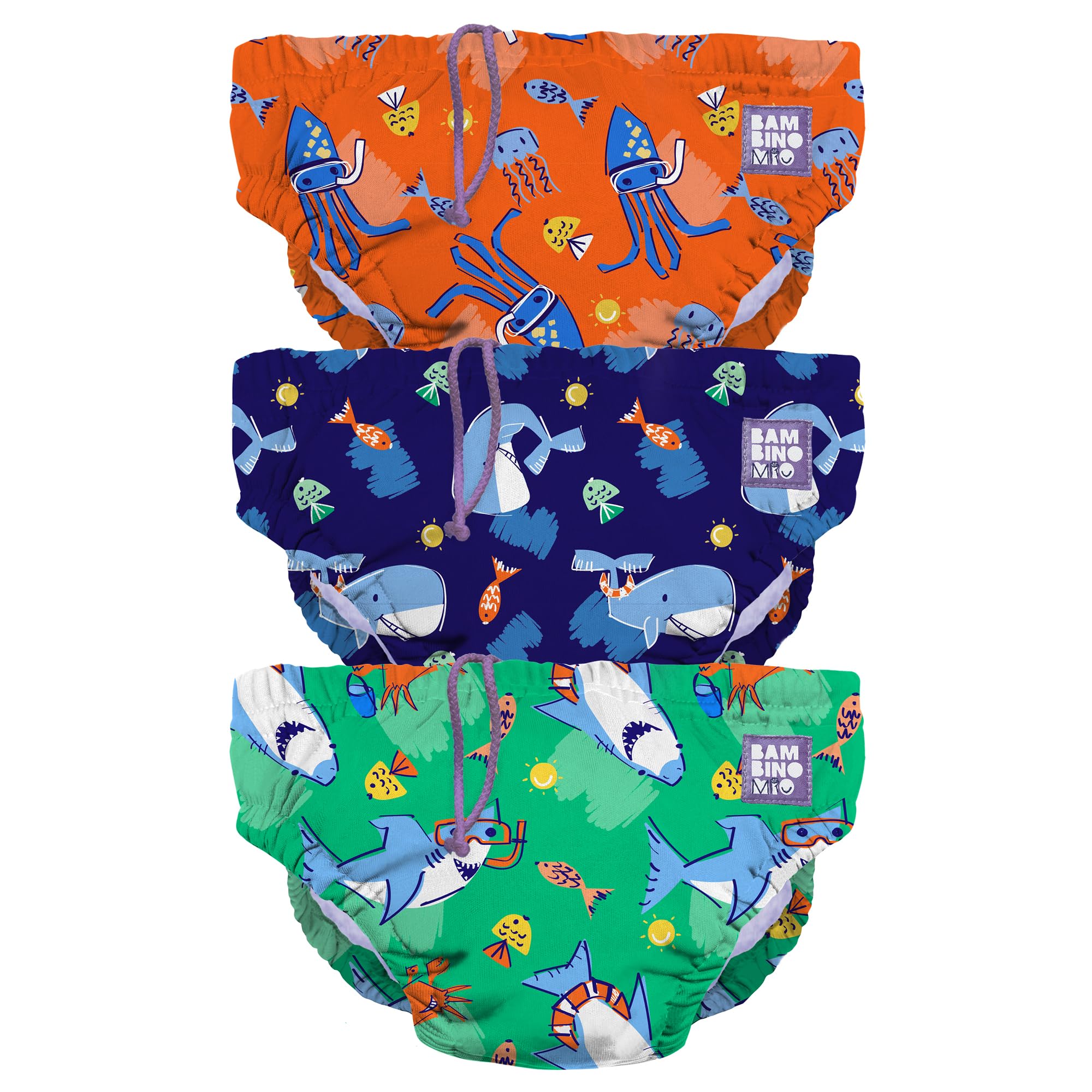 Bambino Mio Swim Nappy Pants, (1-2 Years) Reusable Unisex Pull-up Swim Nappies 3-Pack, Washable (Sealife Friends)