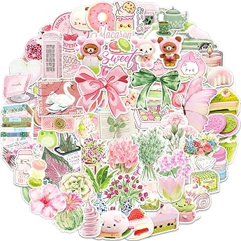 Sticker Aesthetic Pack of 100 Coquette Stickers in Pink and Green Waterproof Vinyl Stickers Cute Stickers for Scrapbook Journaling Laptop Skateboard Mobile Phone Guitar Suitcase Macbook etc