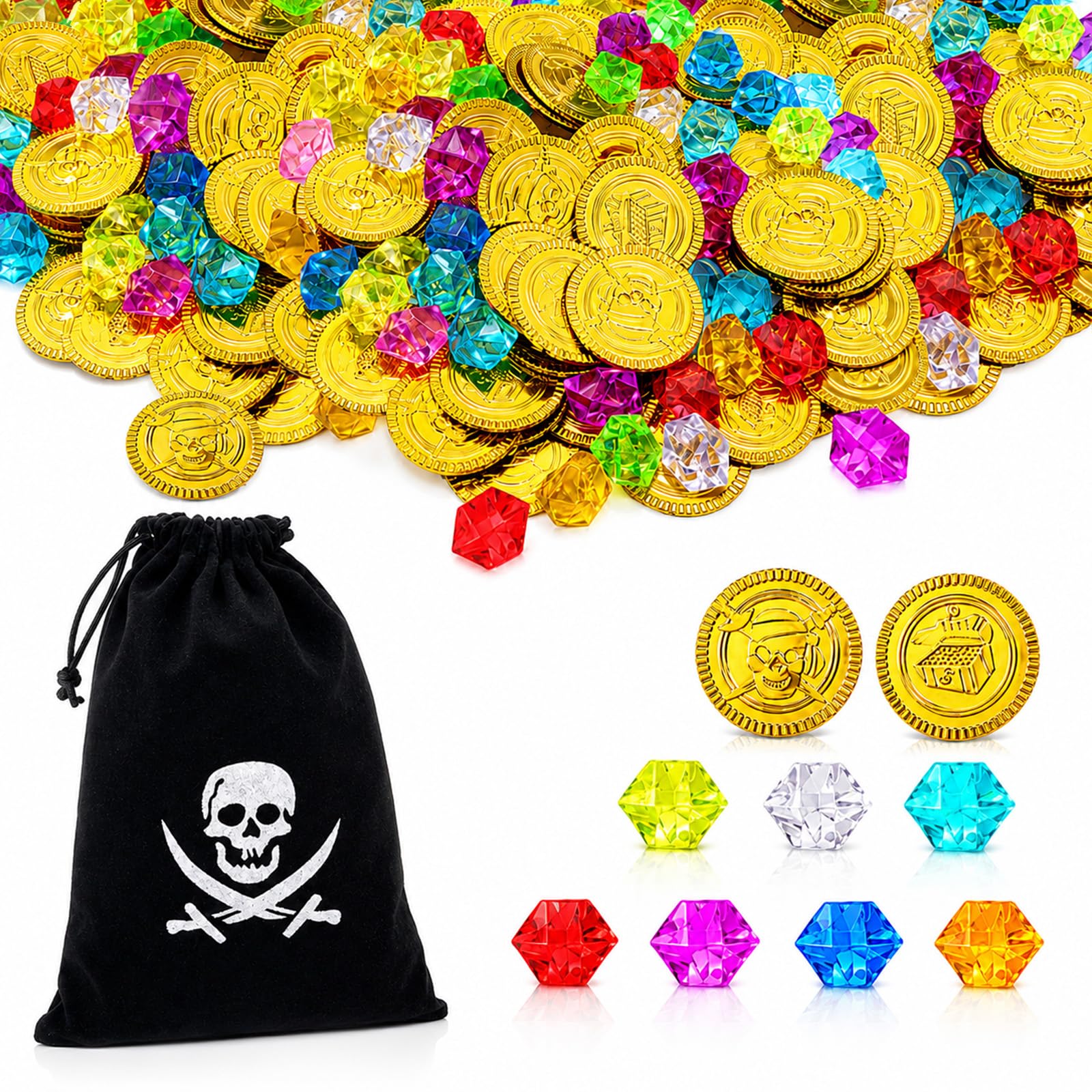 101pcs Pirate Treasure Gold Coins, Halloween Pirate Accessories Decorations