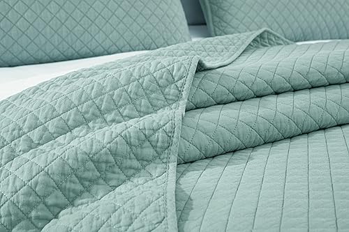 Miniatura 7 de Chezmoi Collection Avon - Juego de edredón de 3 piezas, 100% algodón, tamaño Queen, natural, ligero, suave, prelavado, con puntada de diamante,