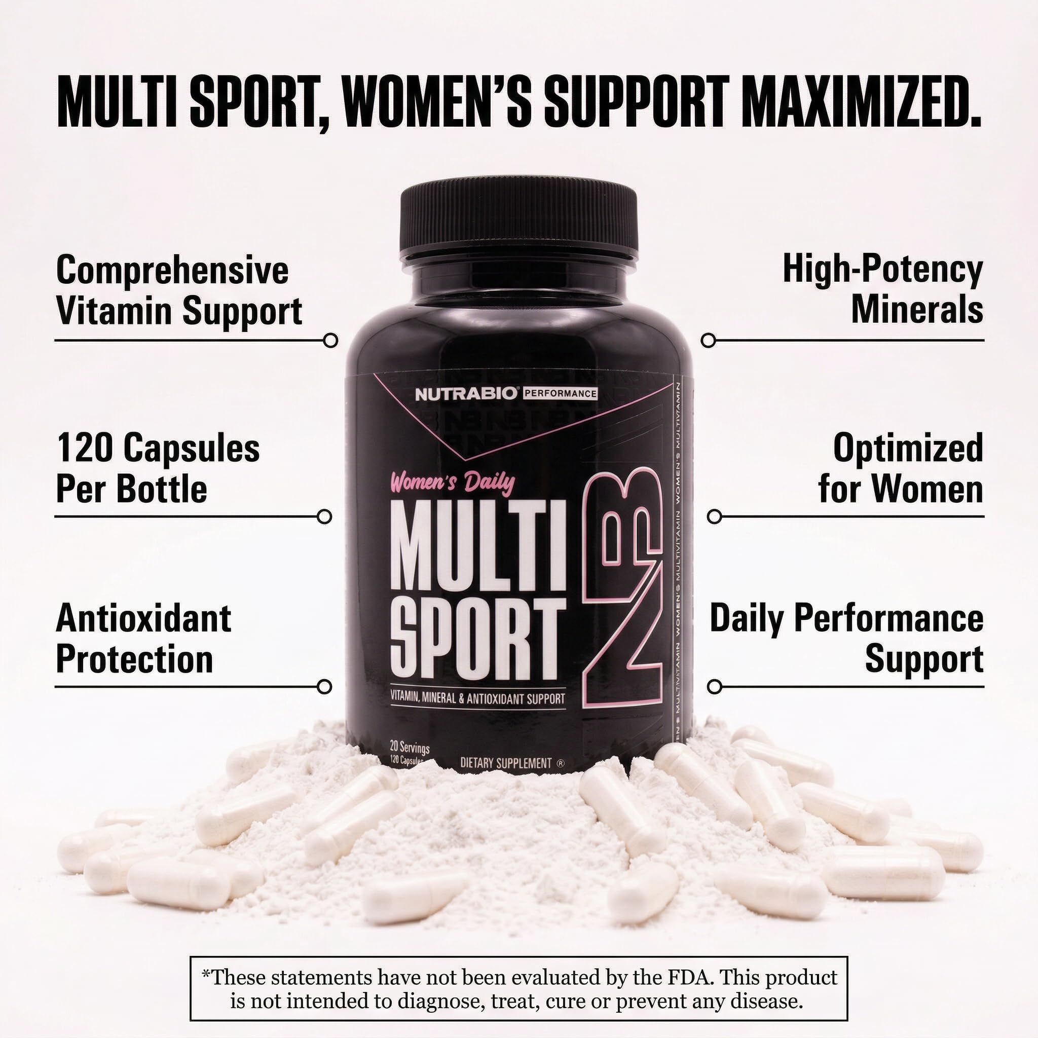 NutraBio Multisport for Women - Womens MultiVitamin - 33 Vitamins, Minerals, Micronutrients - Rich in Antioxidants - Supports Peak Athletic Performance, Energy, Metabolism (120 Vegetable Capsules) — Amazon image 4