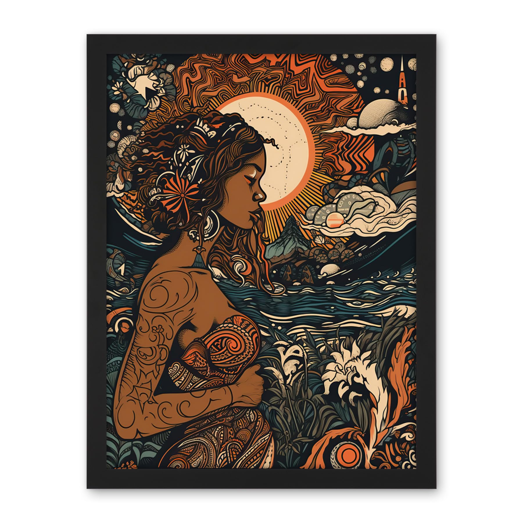 Artery8 Gaia Mother Nature Modern Art Nouveau Folk Art Artwork Framed Wall Art Print 18X24 Inch