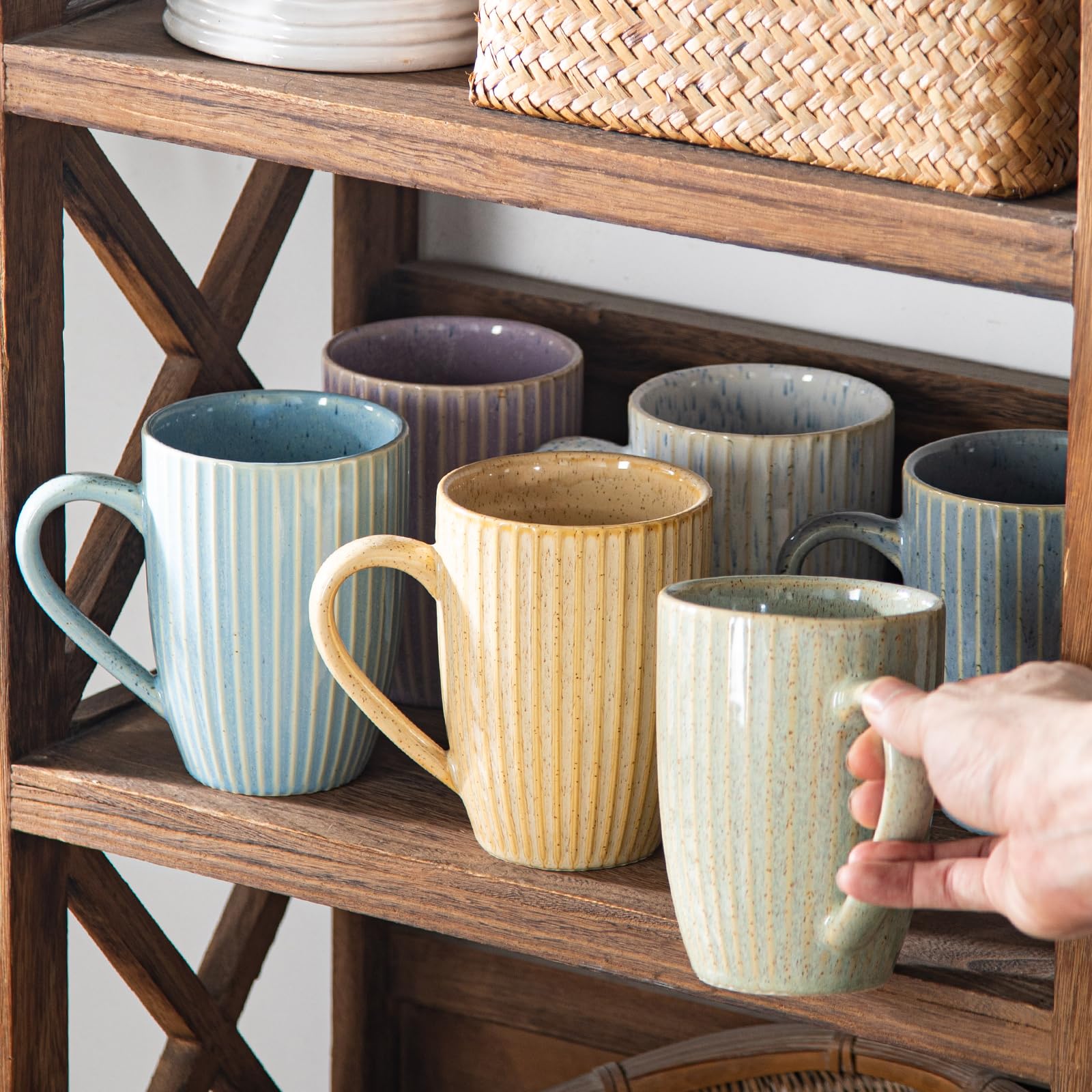 Yundu - Juego de 6 tazas de café de 16 onzas, tazas de café grandes, taza de cerámica con asa, tazas de enemigo Latte, té, capuchino, varios colores