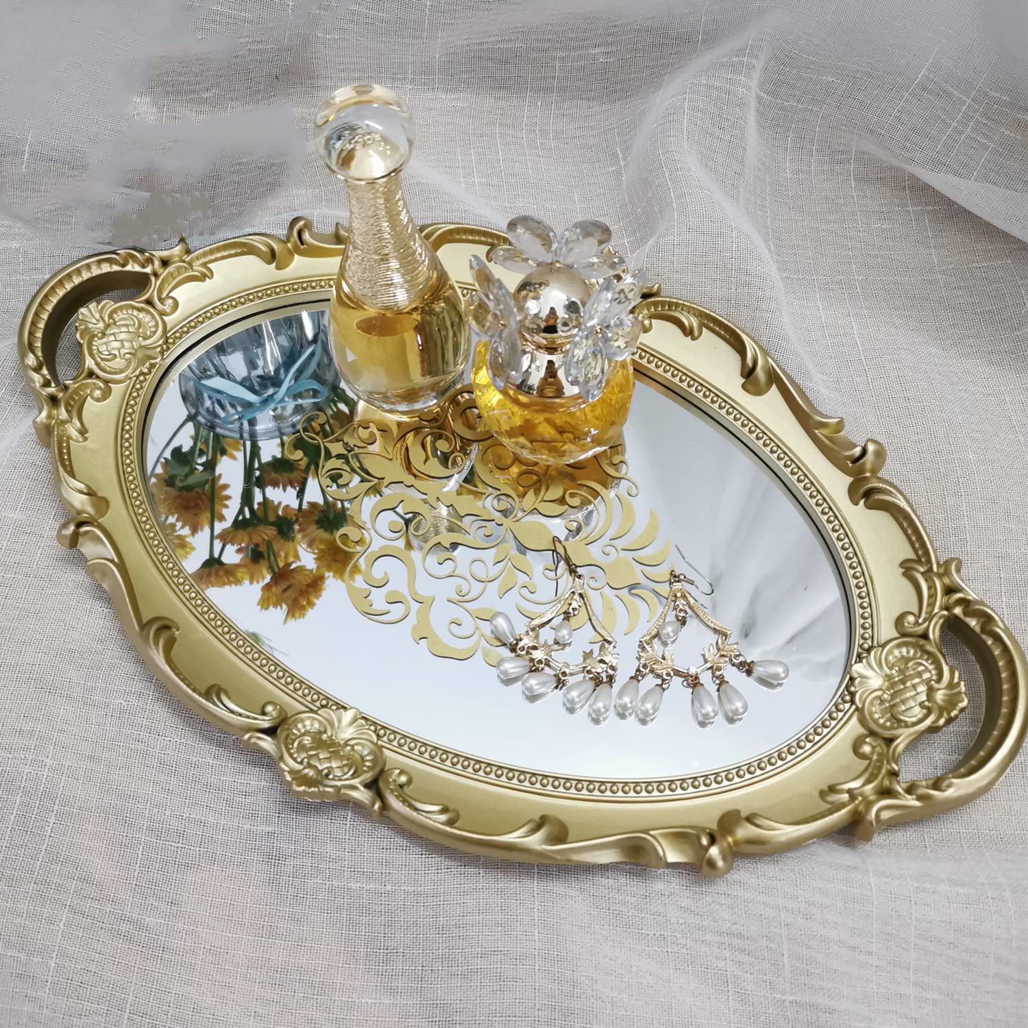 Amazon.com: Yamfurga Oval Printed Decorative Mirror Tray