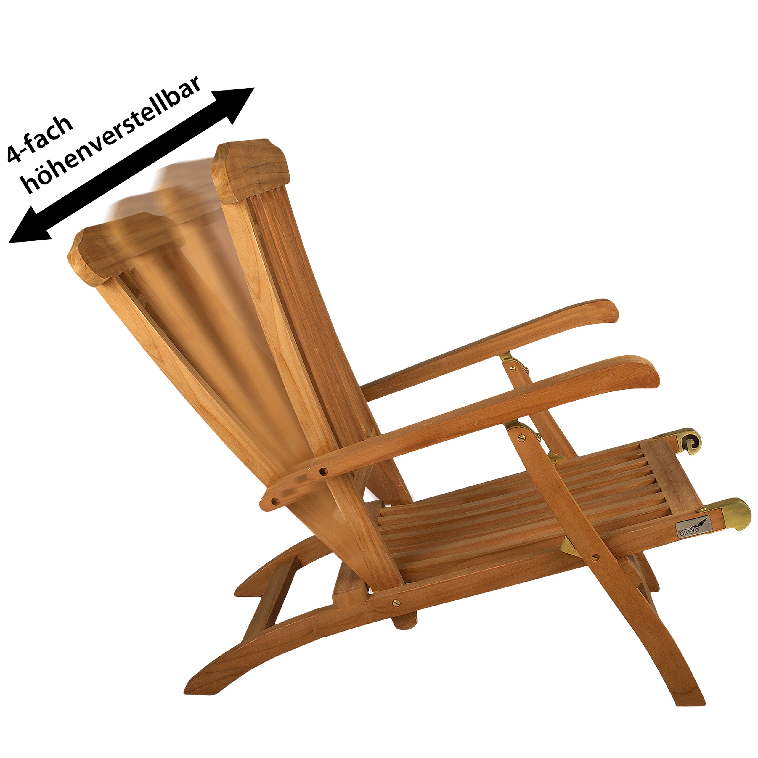 Divero Liegestuhl Florentine Steamer Chair aus Teakholz, behandelt - Farbe: Braun