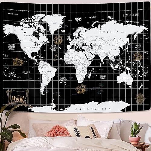 Miniatura 4 de Tapiz de mapa del mundo para colgar en la pared, diseño geográfico del mundo, Asia Europa, ciudad del sur, topografía, América, África, Japón,