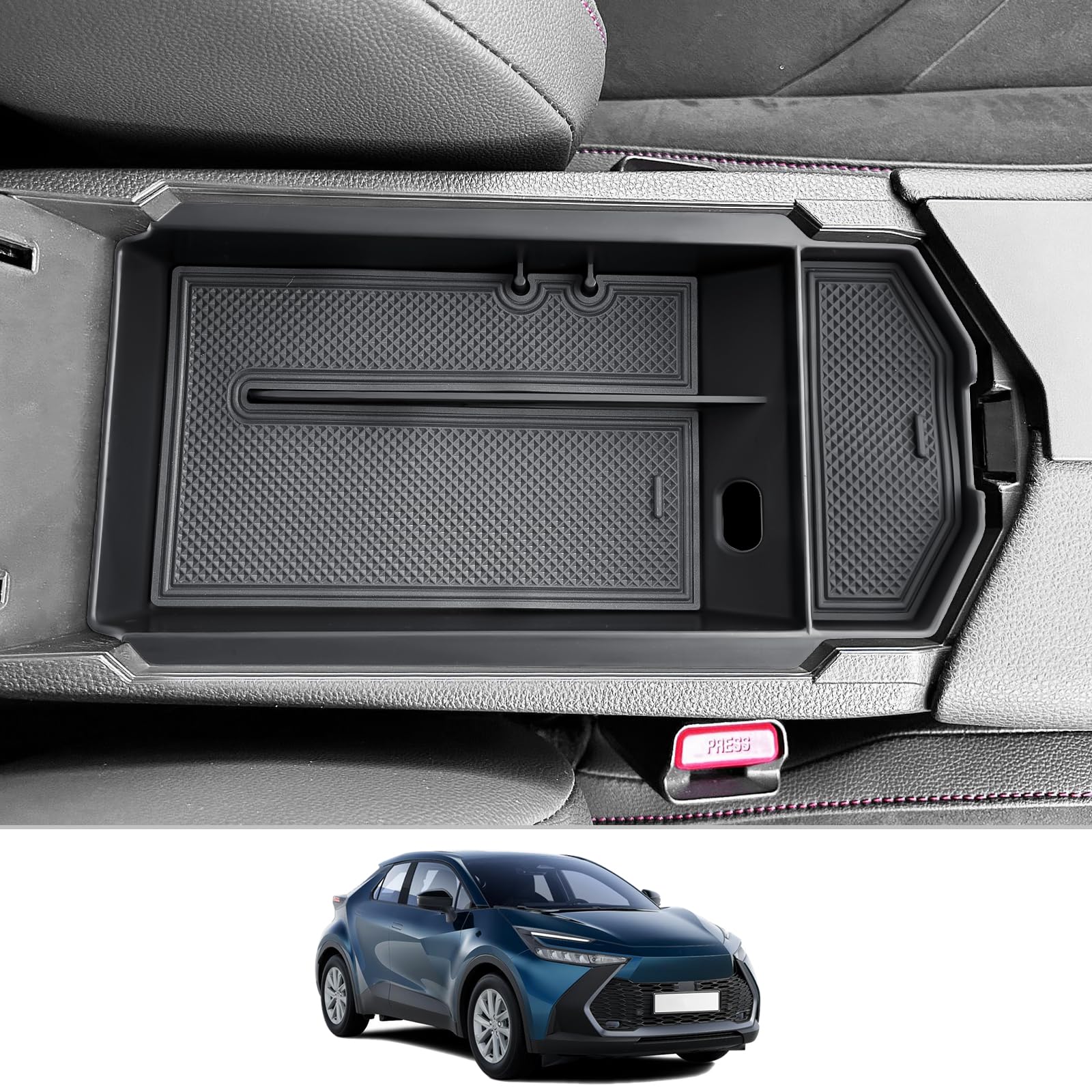 CDEFG Compatible con Toyota C-HR CHR Hybrid 2024 2025 Consola Central Guantera Reposabrazos Caja de Almacenamiento de Coche Organizador Bandeja CHR 2024 2025 Accesorios