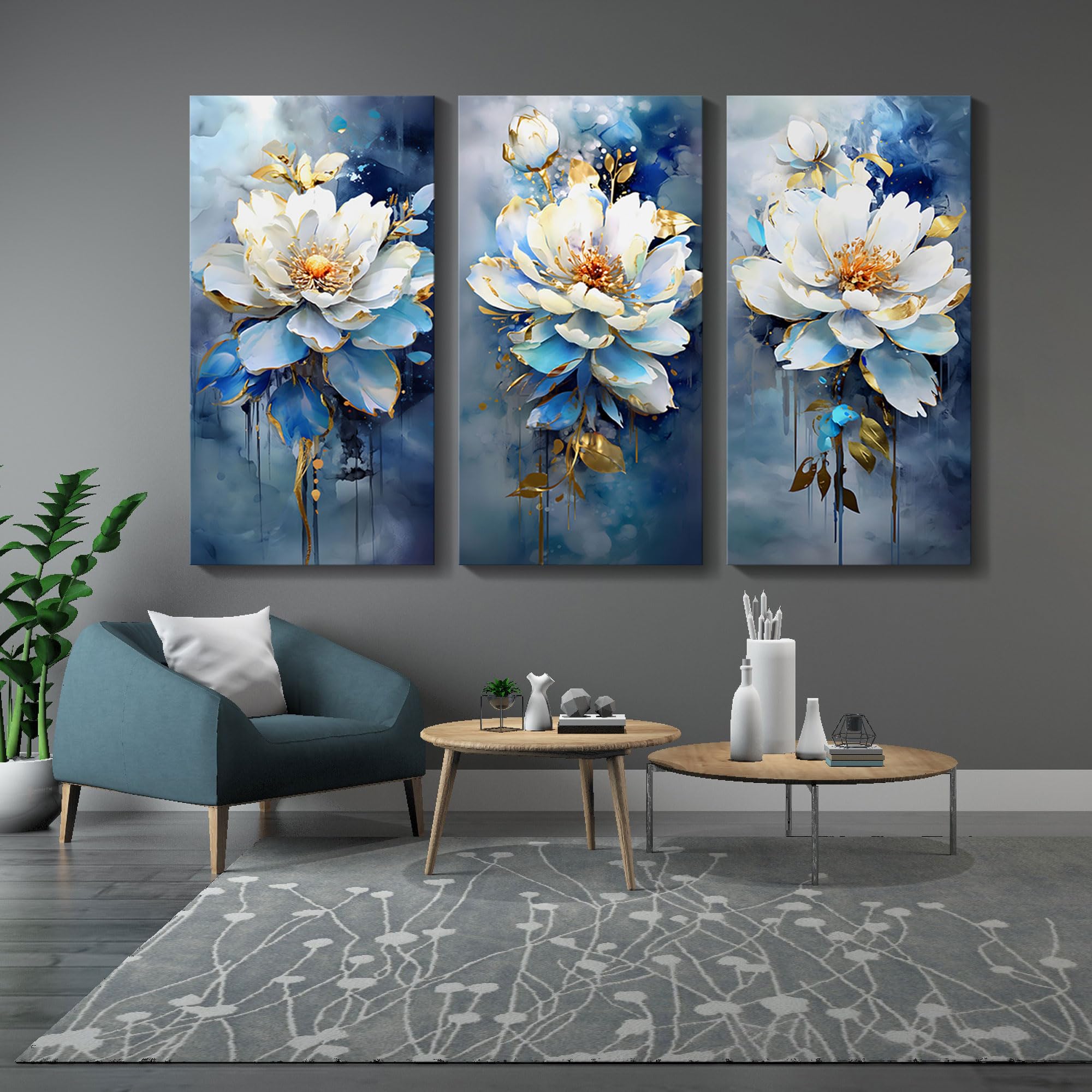 AJAZIKO Large Wall Art For Living Room Floral Wall Art