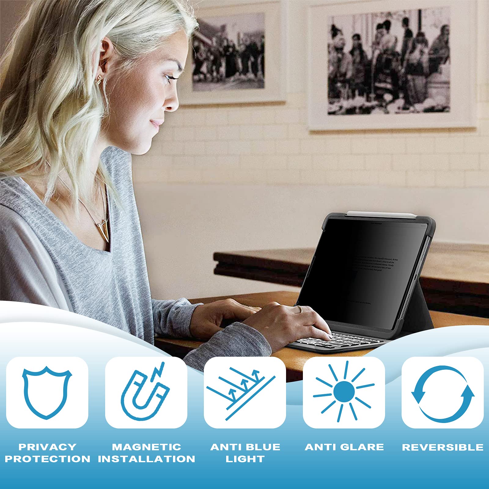 Magnetischer 360-Grad-Sichtschutz für iPad Pro 12.9 M2 M1 2021/2020/2018 (iPad Pro 12.9 6./5./4./3. Gen), abnehmbarer iPad Pro Anti-Spionage-Filter, 4-Wege-Privatspionage-Filter