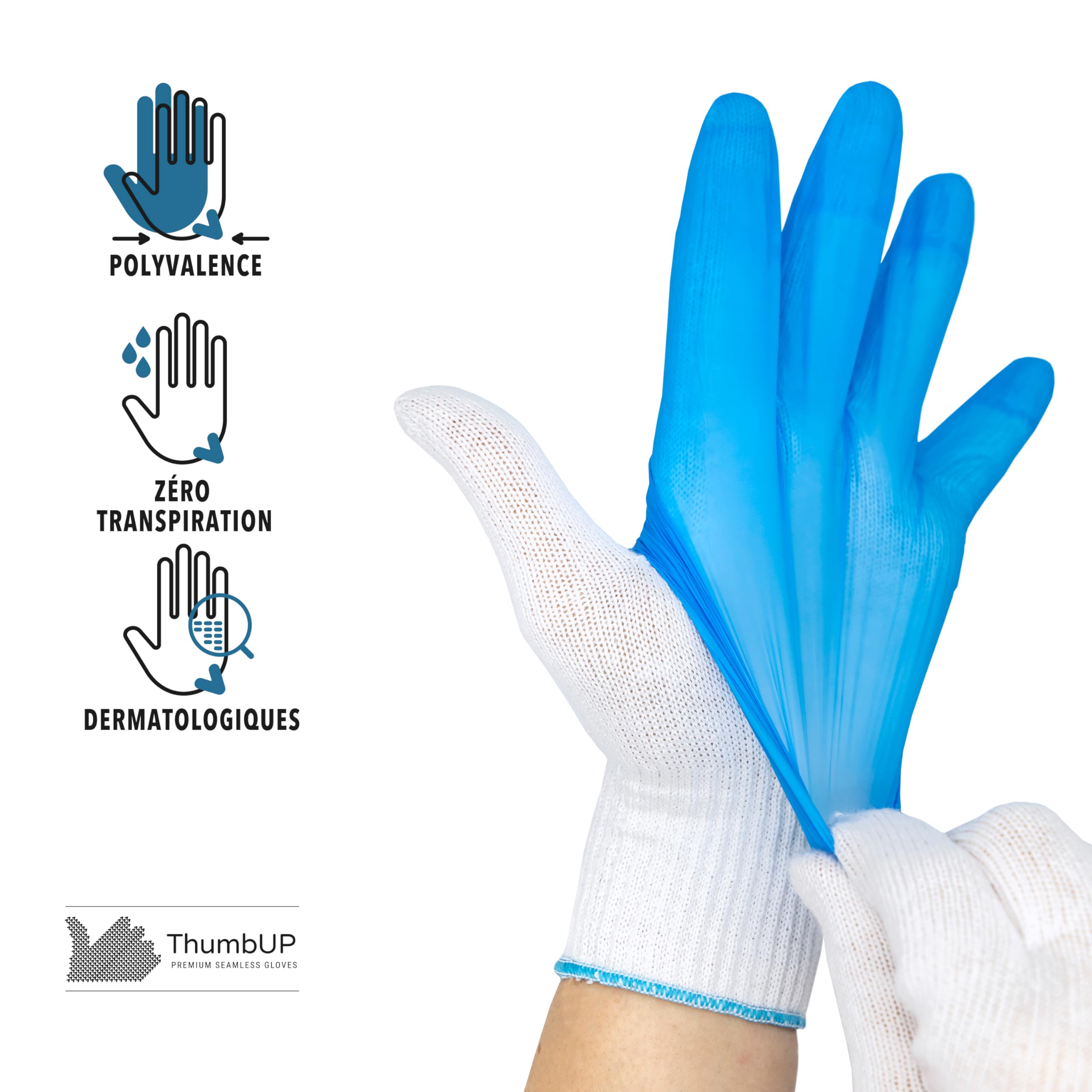 ThumbUP - Supersoft - 12 paires de Gants de travail, 100% coton doux, durables, sans couture, gants dermatologiques, pour peau sensible, poignets élastiques, lavables, Candid White, taille L