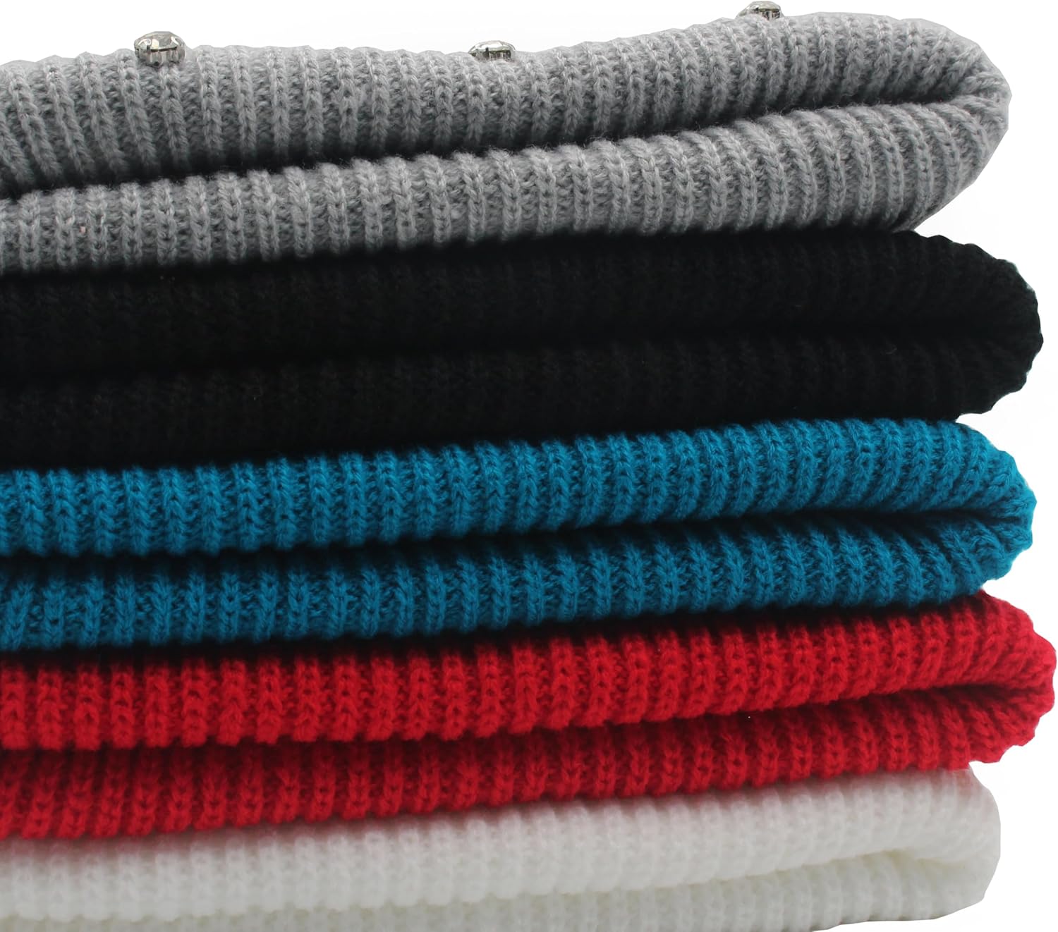 Women's Knit Beanie Hat Soft Slouchy Warm Cuffed Beanie Hat with Rhinestones Winter Hats for Women Skull Cap - Image 7