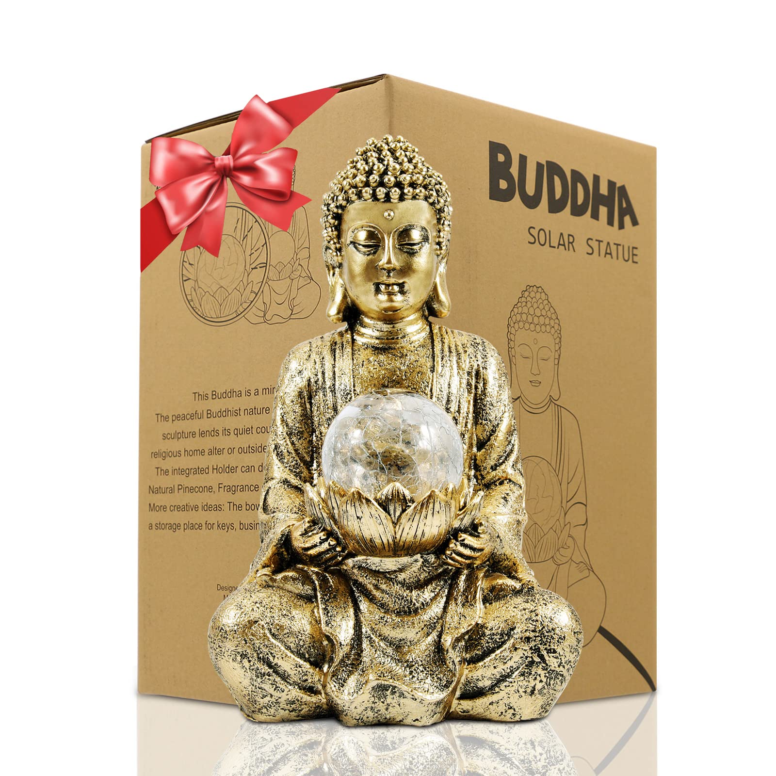 Yeomoo Statue Bouddha Zen avec Globe Solaire Décoration Jardin 26,5cm