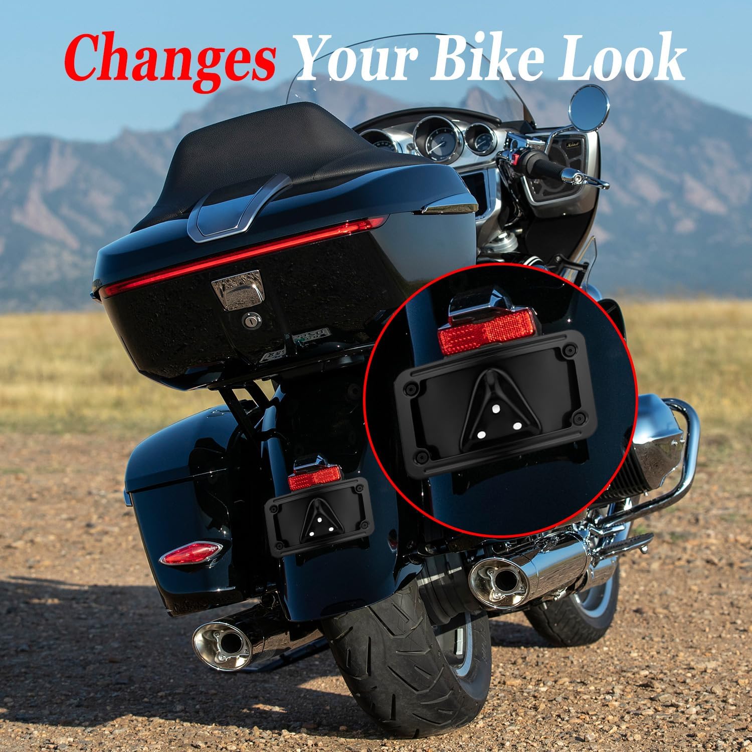 3148 OKLPF Curved Laydown License Plate Mount Frame Compatible with Harley Davidson Motorcycle - Rear License Plate Bracket,with 3-Hole for Easy Installation,Side Holder (Black) OEM # 3148