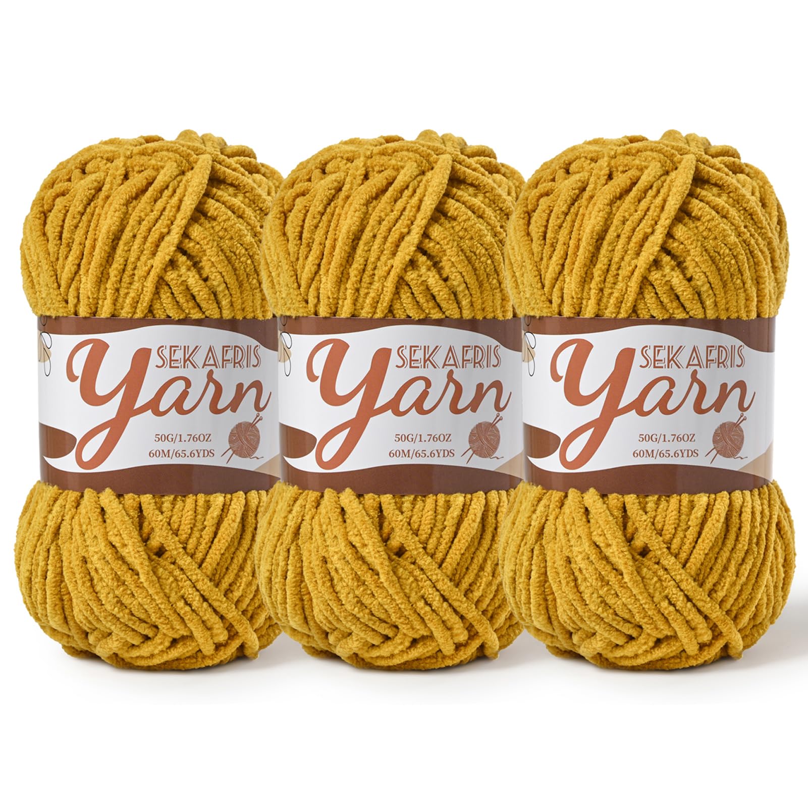 Chenille Yarn for Crocheting Crochet Turmeric Yarn 3 Pack