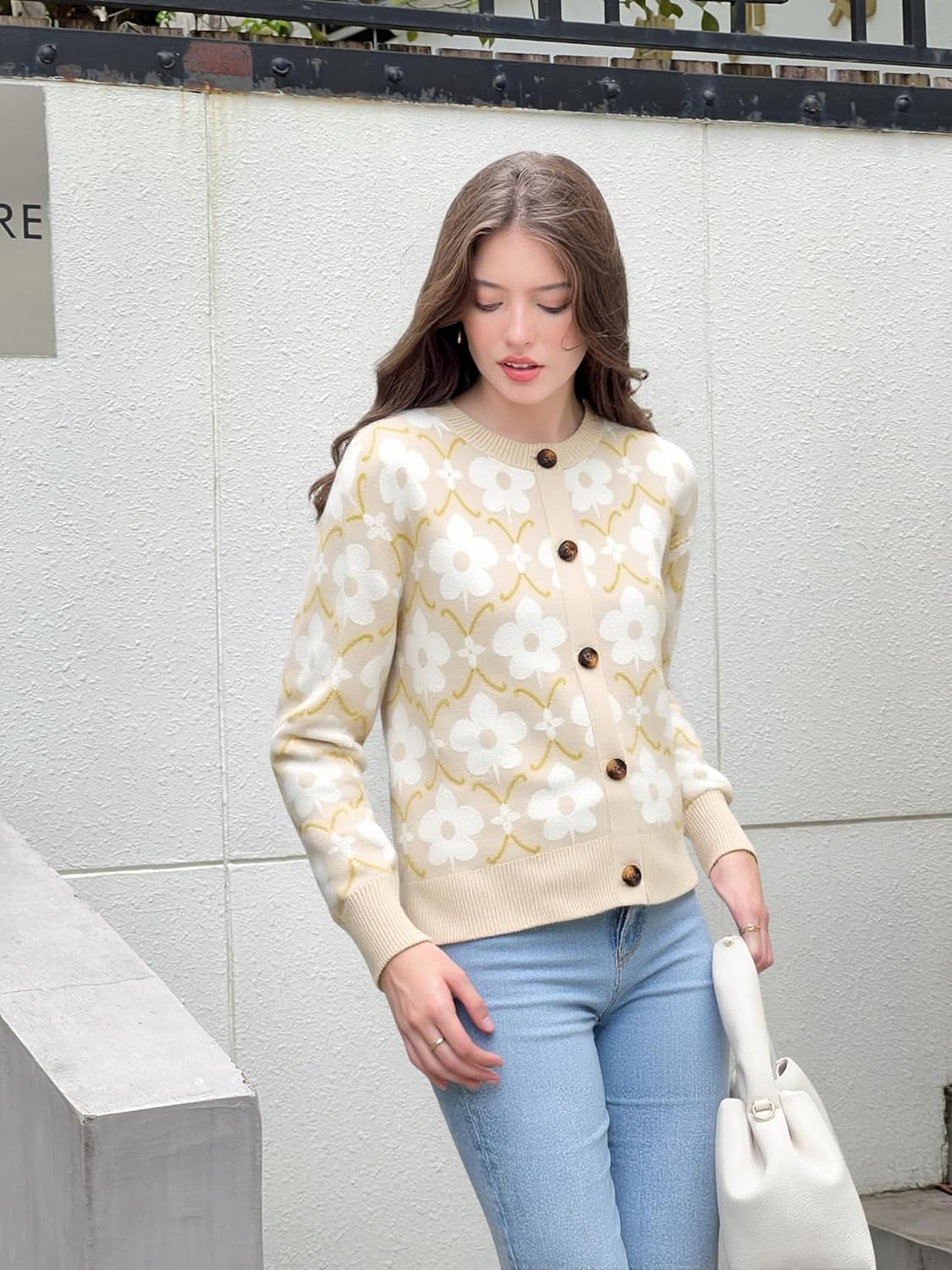 Saodimallsu Womens Floral Cardigan Sweaters Long Sleeve Open Front Button Down Knit Retro Sweater Coat Outwear Fall 2025 - Image 3